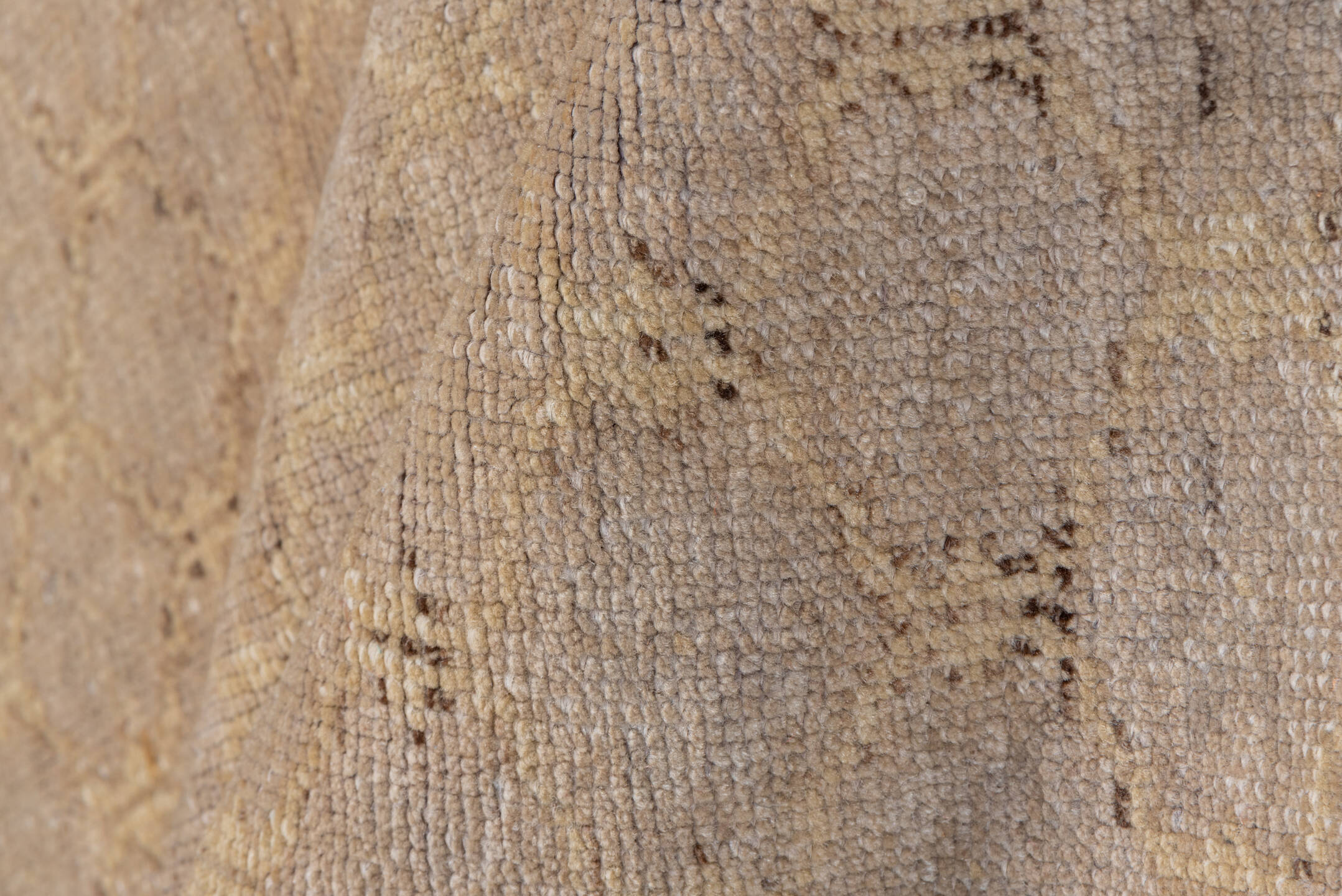 3' x 5' one-of-a-kind handmade vintage Oushak small size rug. Color palette: taupe, beige, camel, ivory, brown, gray