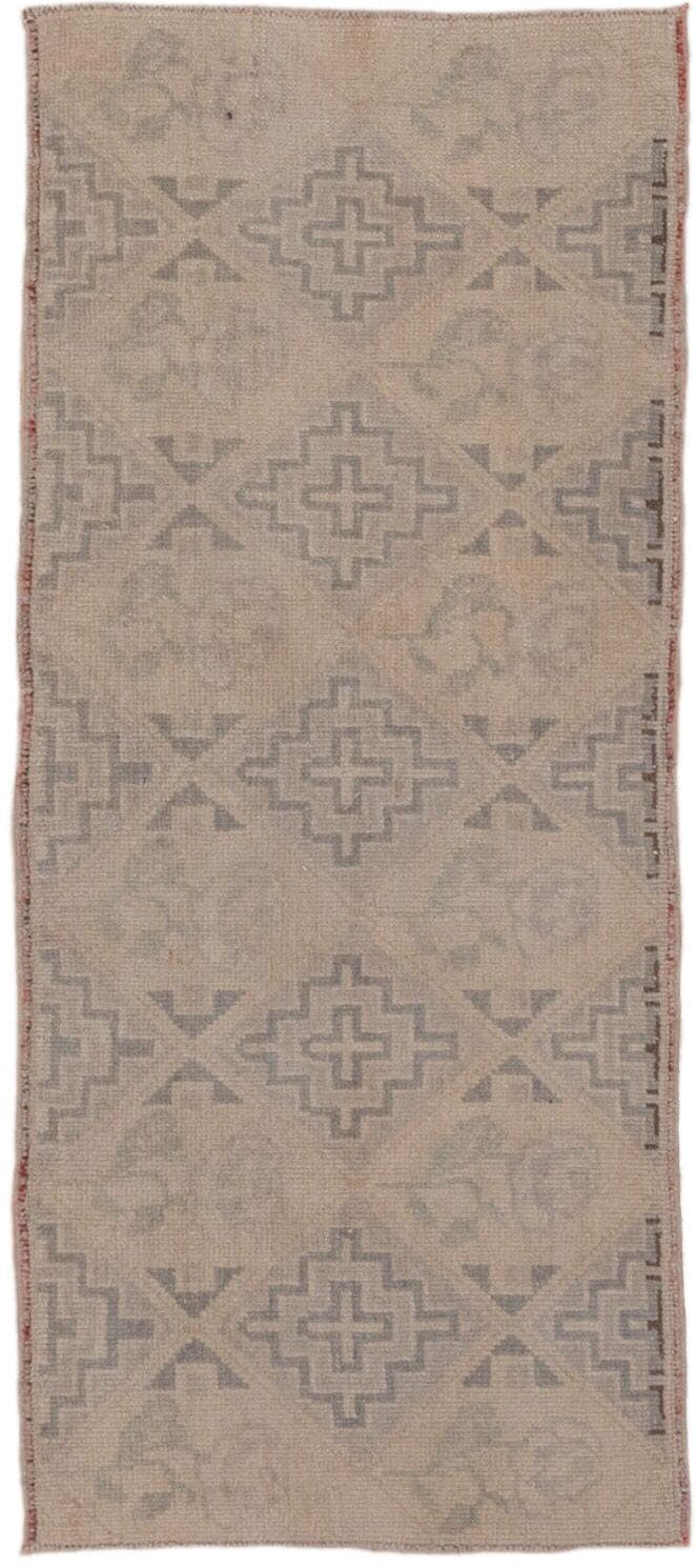 2' x 4' one-of-a-kind handmade vintage Oushak small size rug. Color palette: taupe, beige, camel, gray, rose, pink, red