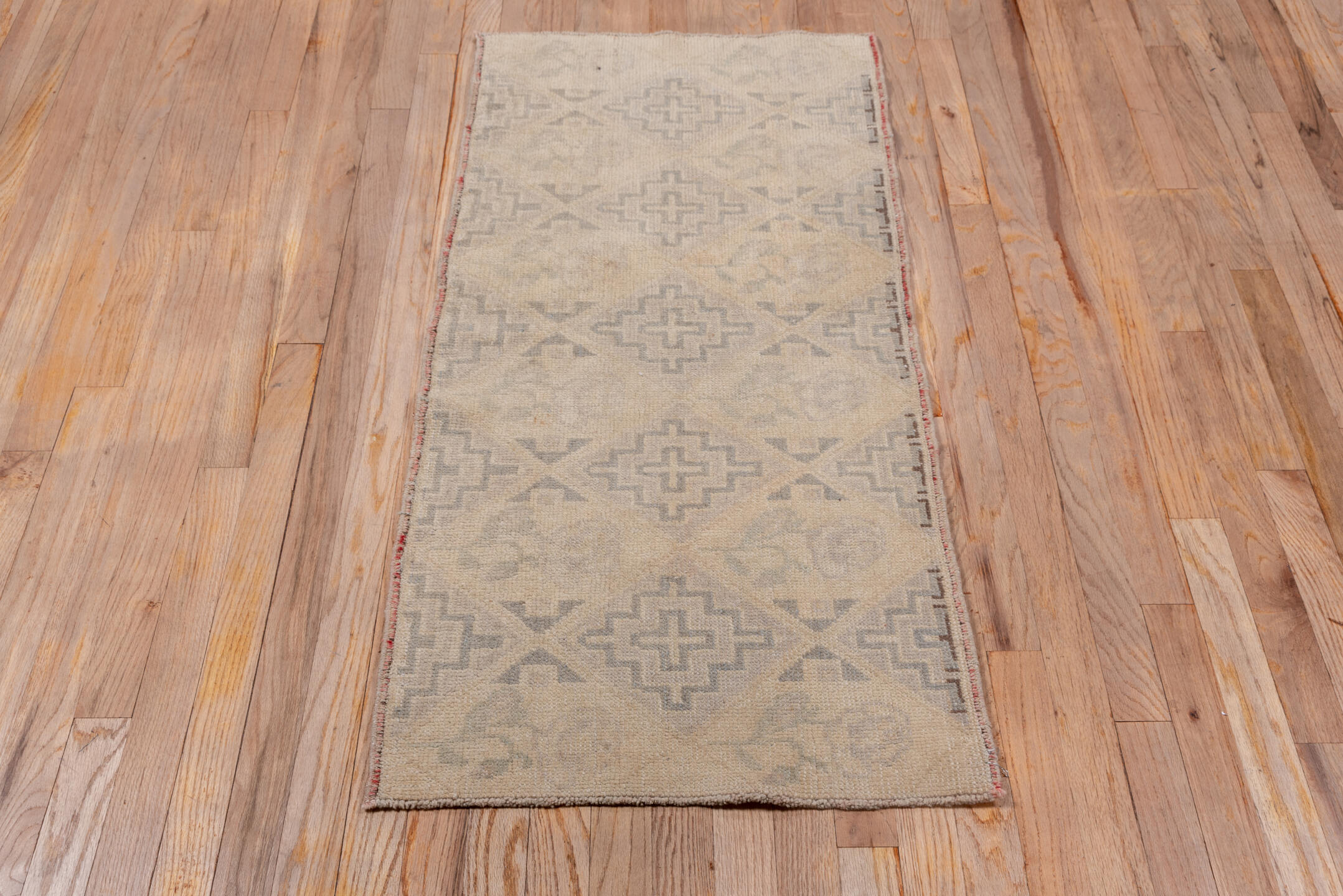 2' x 4' one-of-a-kind handmade vintage Oushak small size rug. Color palette: taupe, beige, camel, gray, rose, pink, red