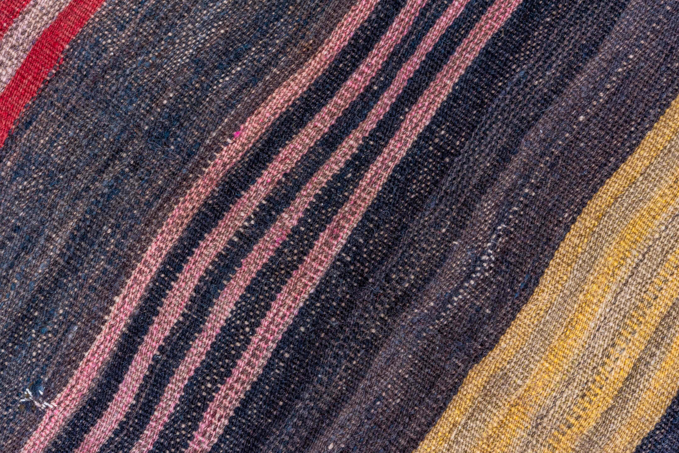 4' x 11' one-of-a-kind handmade vintage Kilim runner rug. Color palette: charcoal, rust, camel, rose, taupe, burgundy, gray