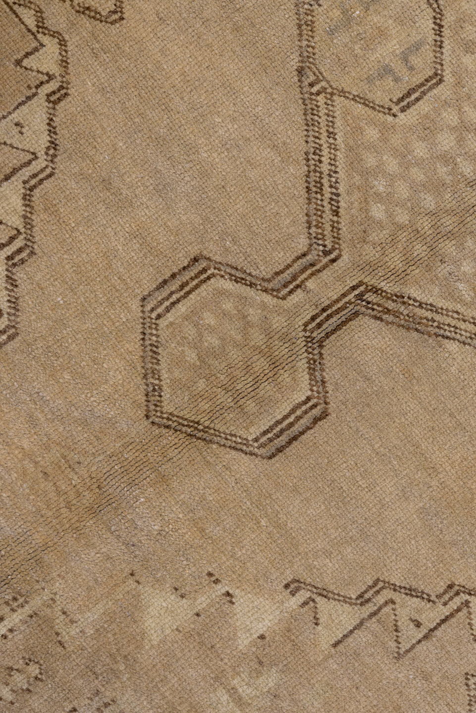 4' x 8' one-of-a-kind handmade vintage Oushak rug. Color palette: taupe, beige, camel, brown, ivory, gray