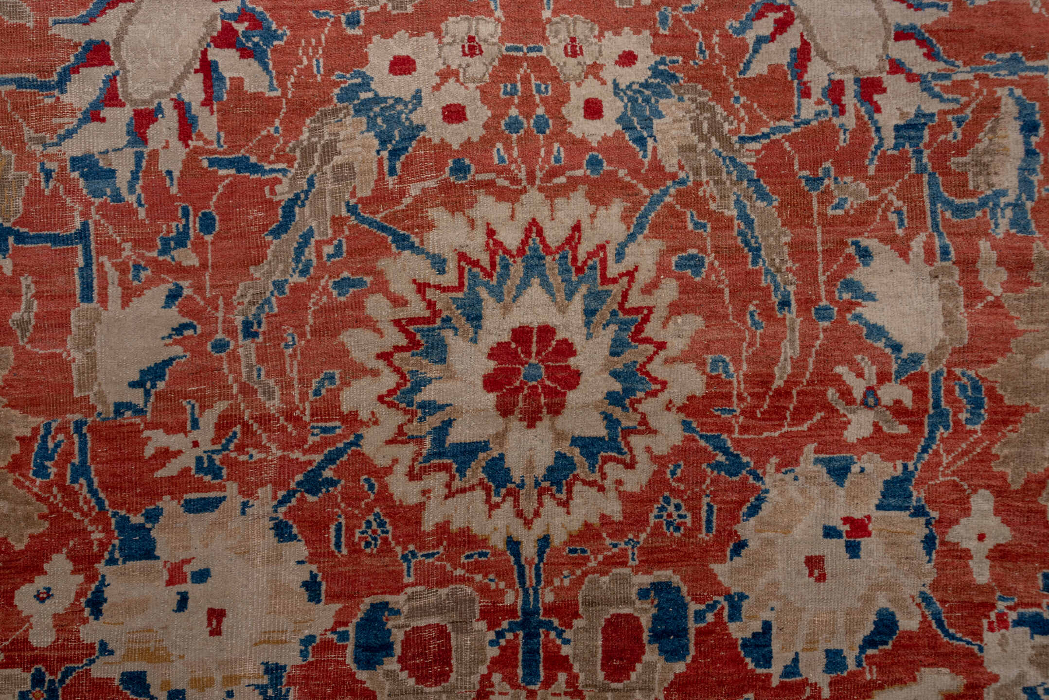 16' x 20' one-of-a-kind handmade vintage Sultanabad oversize rug. Color palette: blue, brown, fiord, gray, pink, red