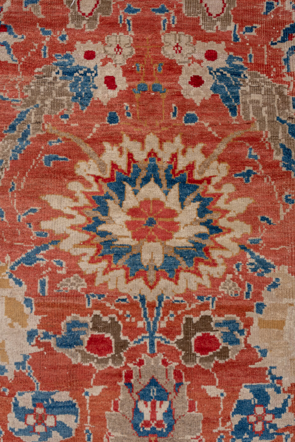 16' x 20' one-of-a-kind handmade vintage Sultanabad oversize rug. Color palette: blue, brown, fiord, gray, pink, red