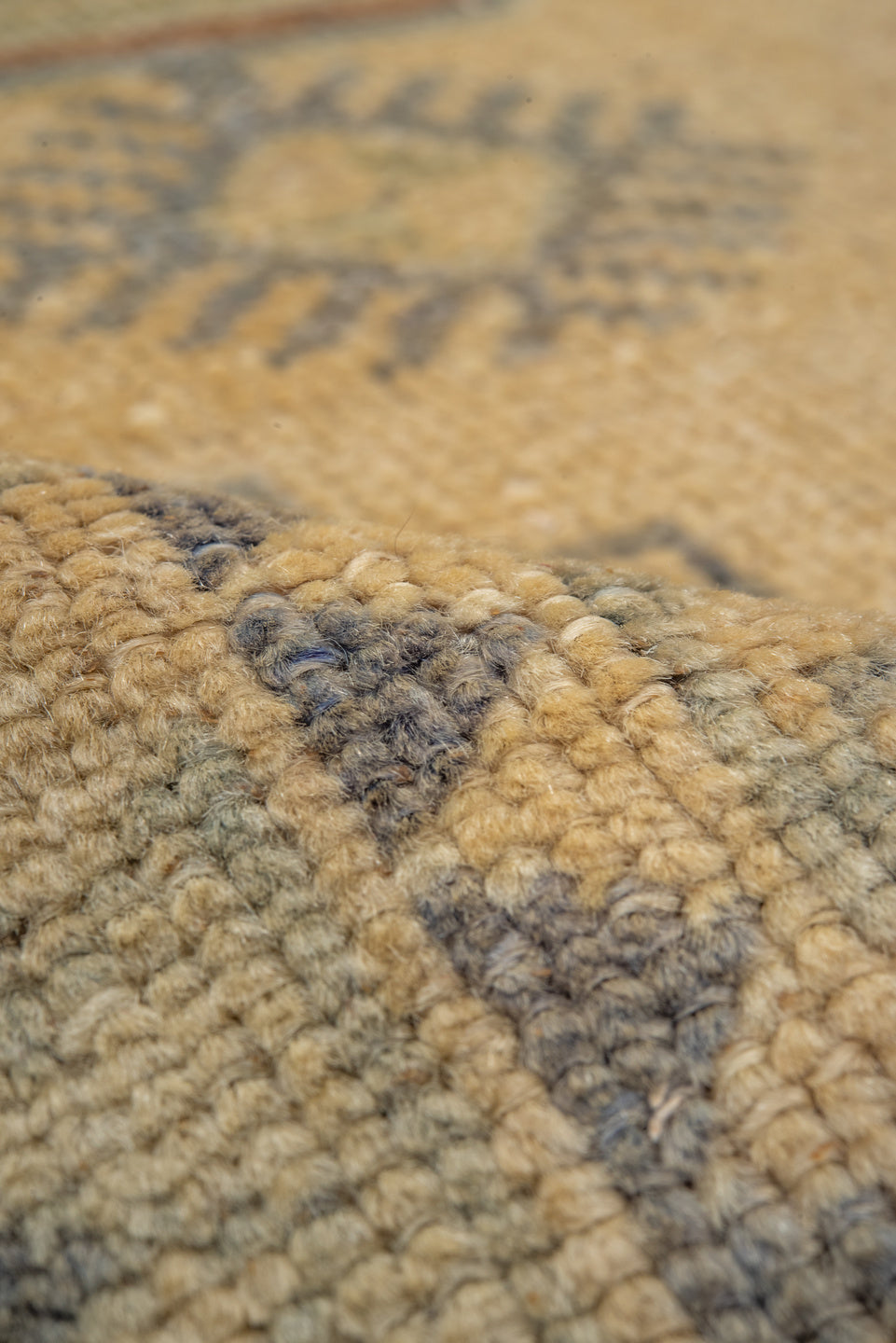 3' x 5' one-of-a-kind handmade vintage Oushak small size rug. Color palette: ivory, sage, taupe, slate, camel, rust