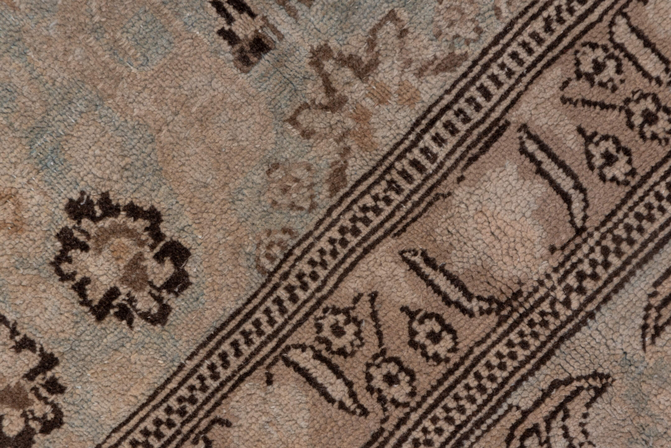 6' x 9' one-of-a-kind handmade vintage Khorassan medium size rug. Color palette: brown, gray, pink