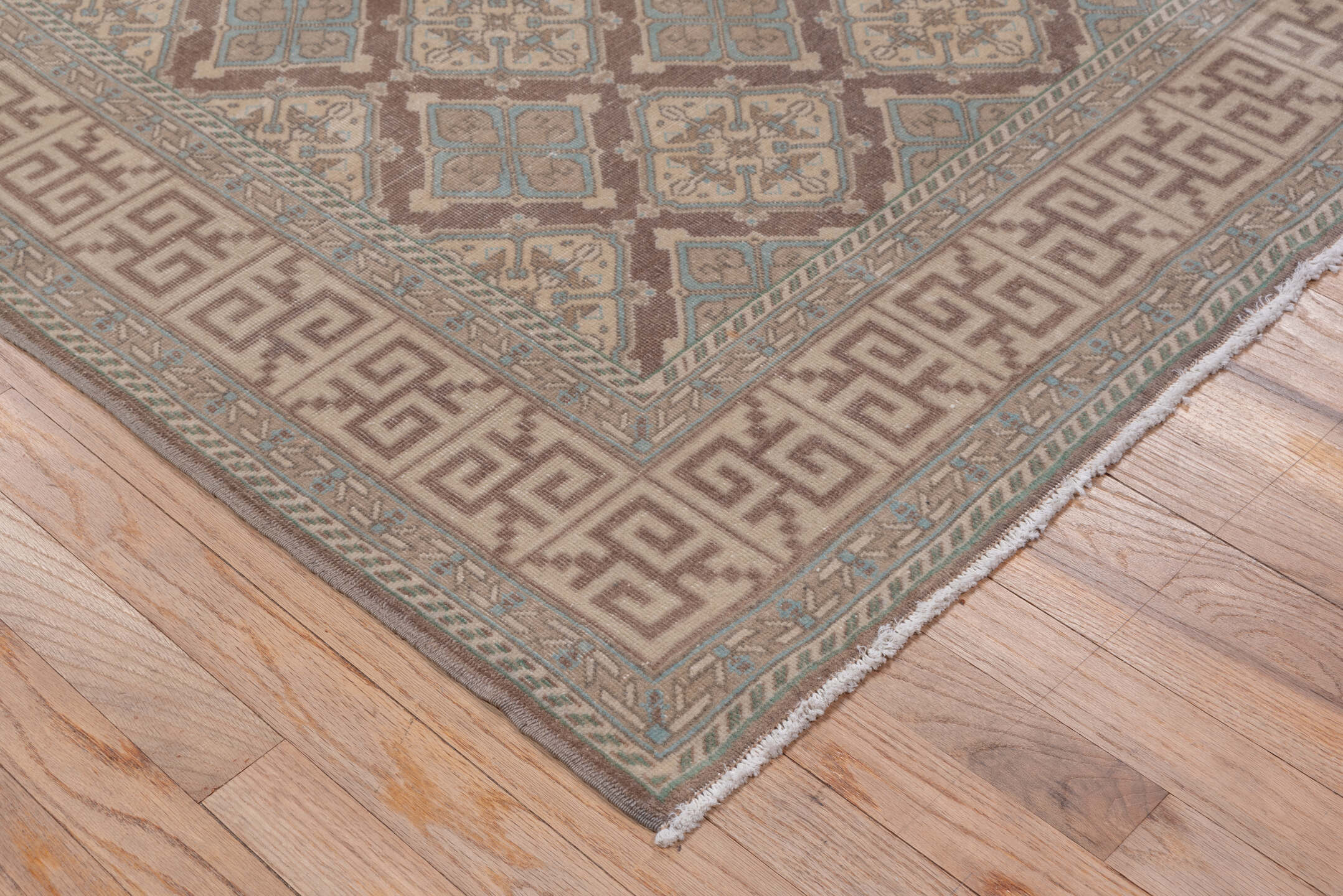 5' x 8' one-of-a-kind handmade vintage Sivas medium size rug. Color palette: taupe, camel, brown, dusty blue, ivory, rose