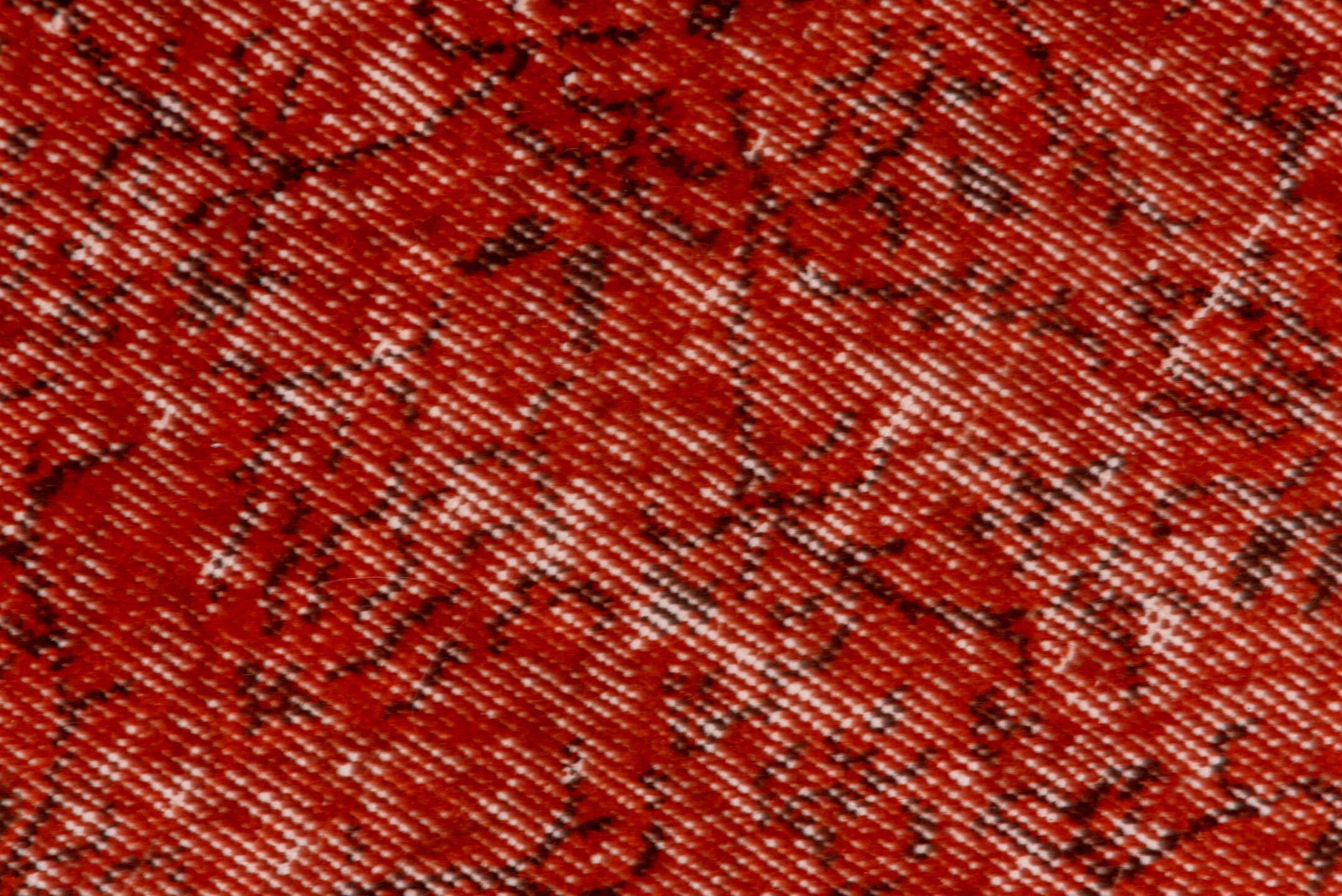 7' x 10' one-of-a-kind handmade vintage Overdyed large size rug. Color palette: rust, terra cotta, crimson, brick, charcoal