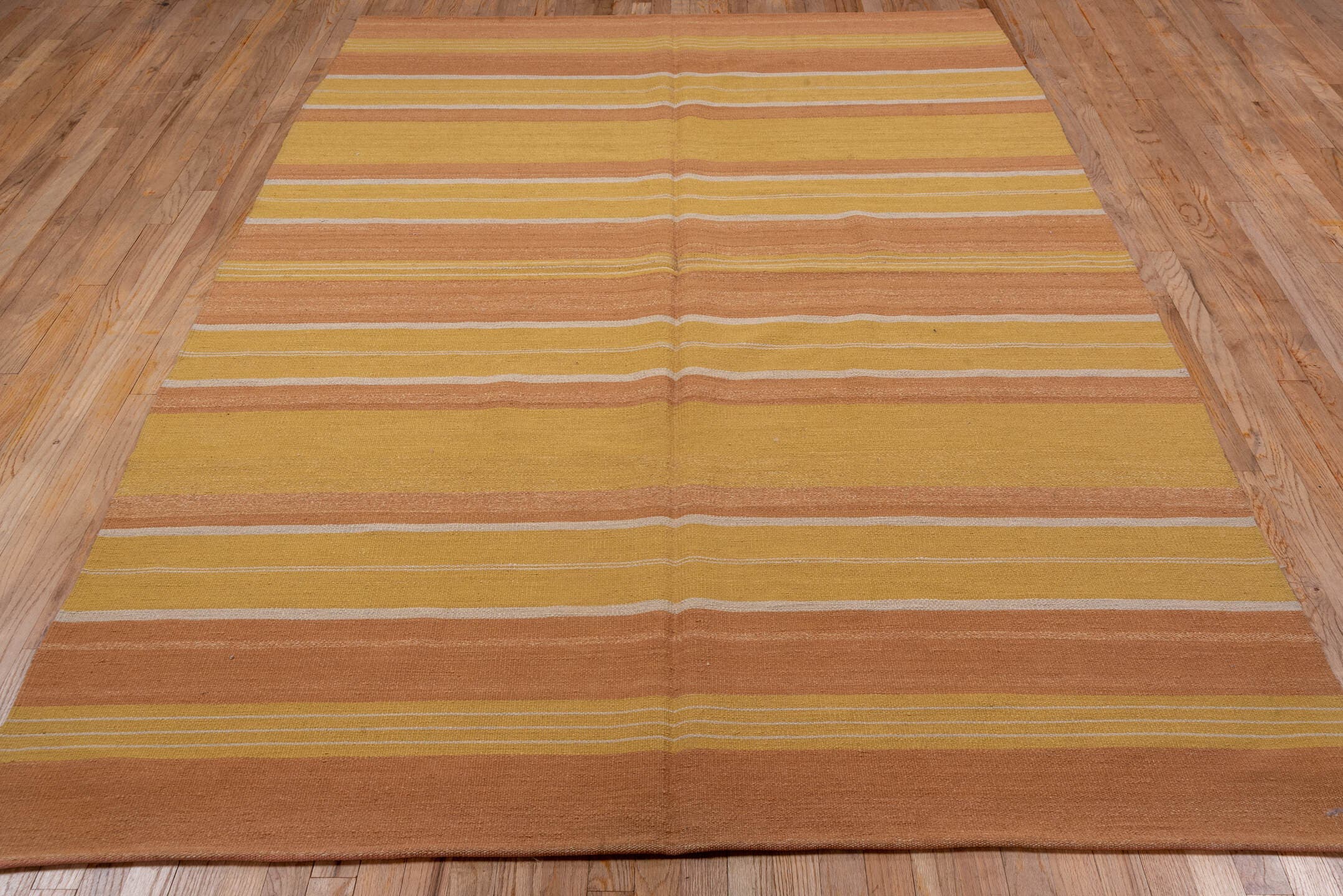 6' x 9' one-of-a-kind handmade vintage Kilim medium size rug. Color palette: camel, blush, gold, ivory, beige, pink