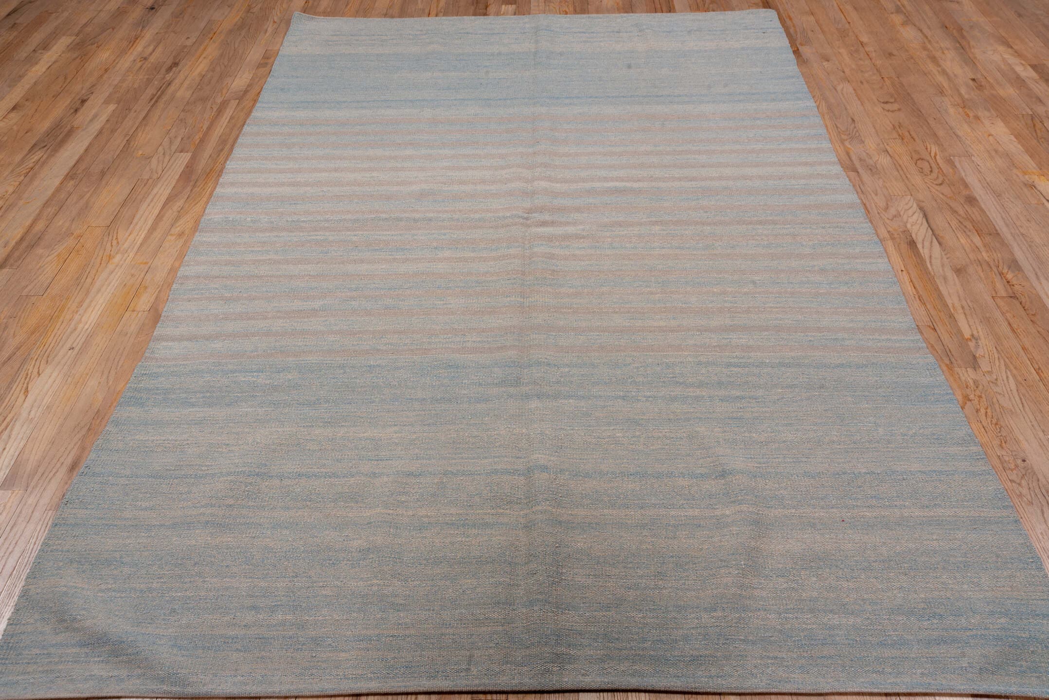 6' x 9' one-of-a-kind handmade vintage Kilim medium size rug. Color palette: pale blue, ivory, blush, taupe, light blue