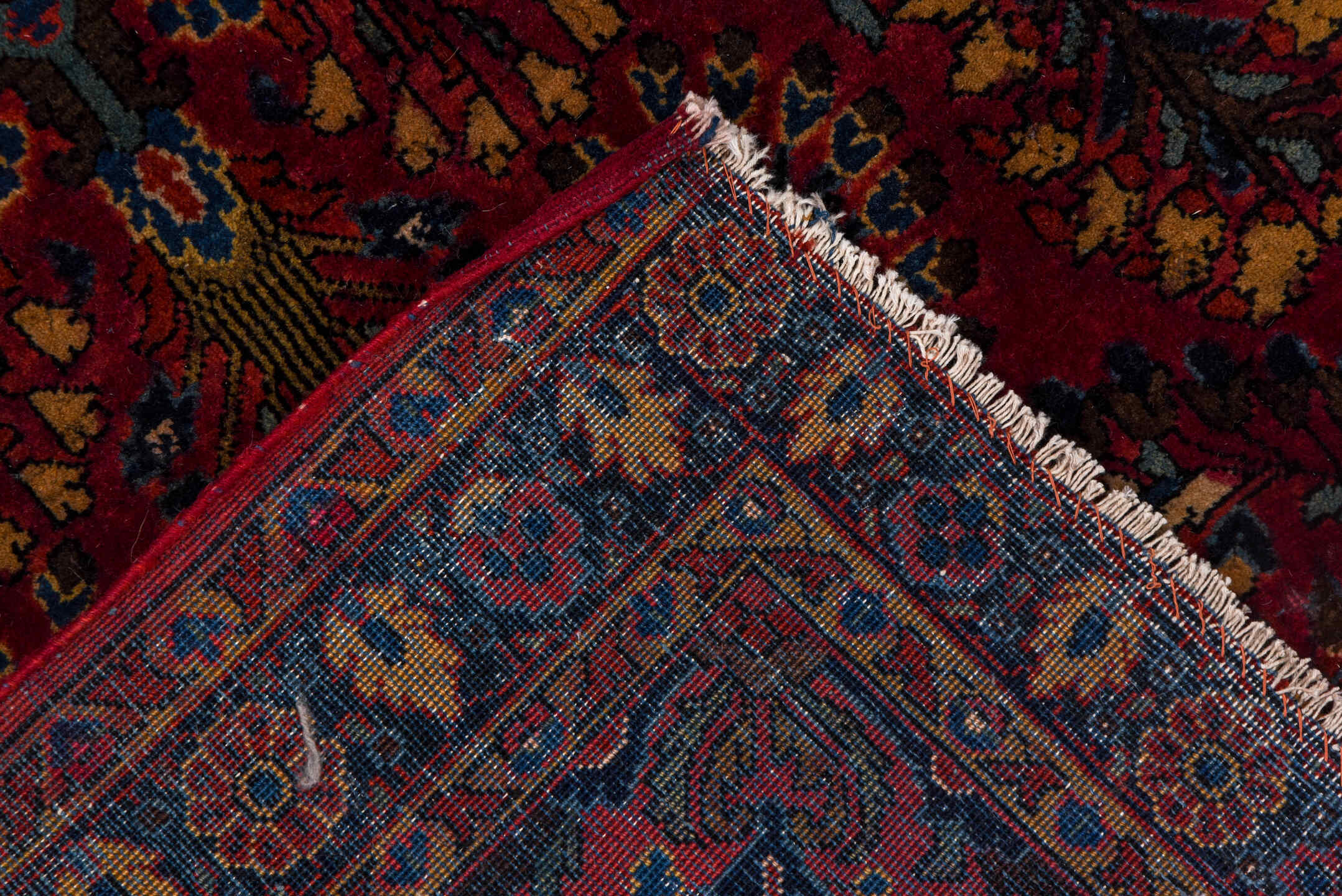 2' x 5' one-of-a-kind handmade vintage Sarouk small size rug. Color palette: brown, gray, pink, red