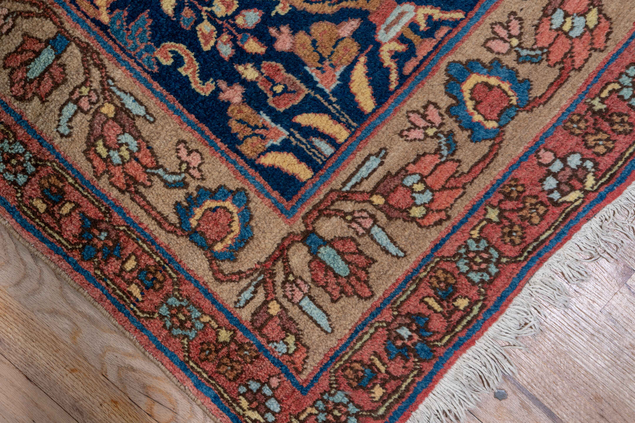 3' x 14' one-of-a-kind handmade antique Bidjar runner rug. Color palette: navy, rust, ivory, camel, slate, rose, blue