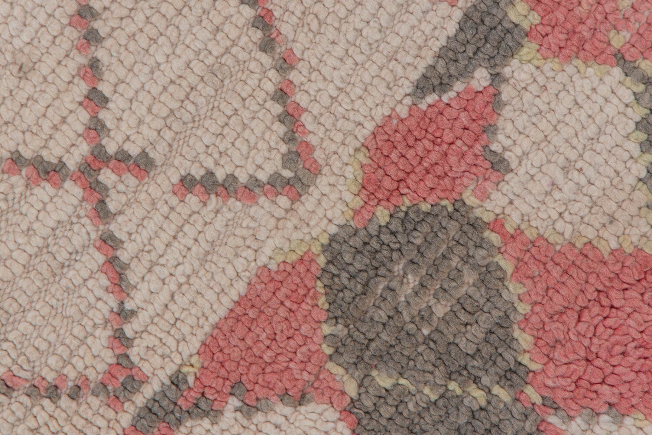 5' x 5' one-of-a-kind handmade vintage Moroccan rug. Color palette: ivory, rose, charcoal, olive, taupe, pink, red, gray