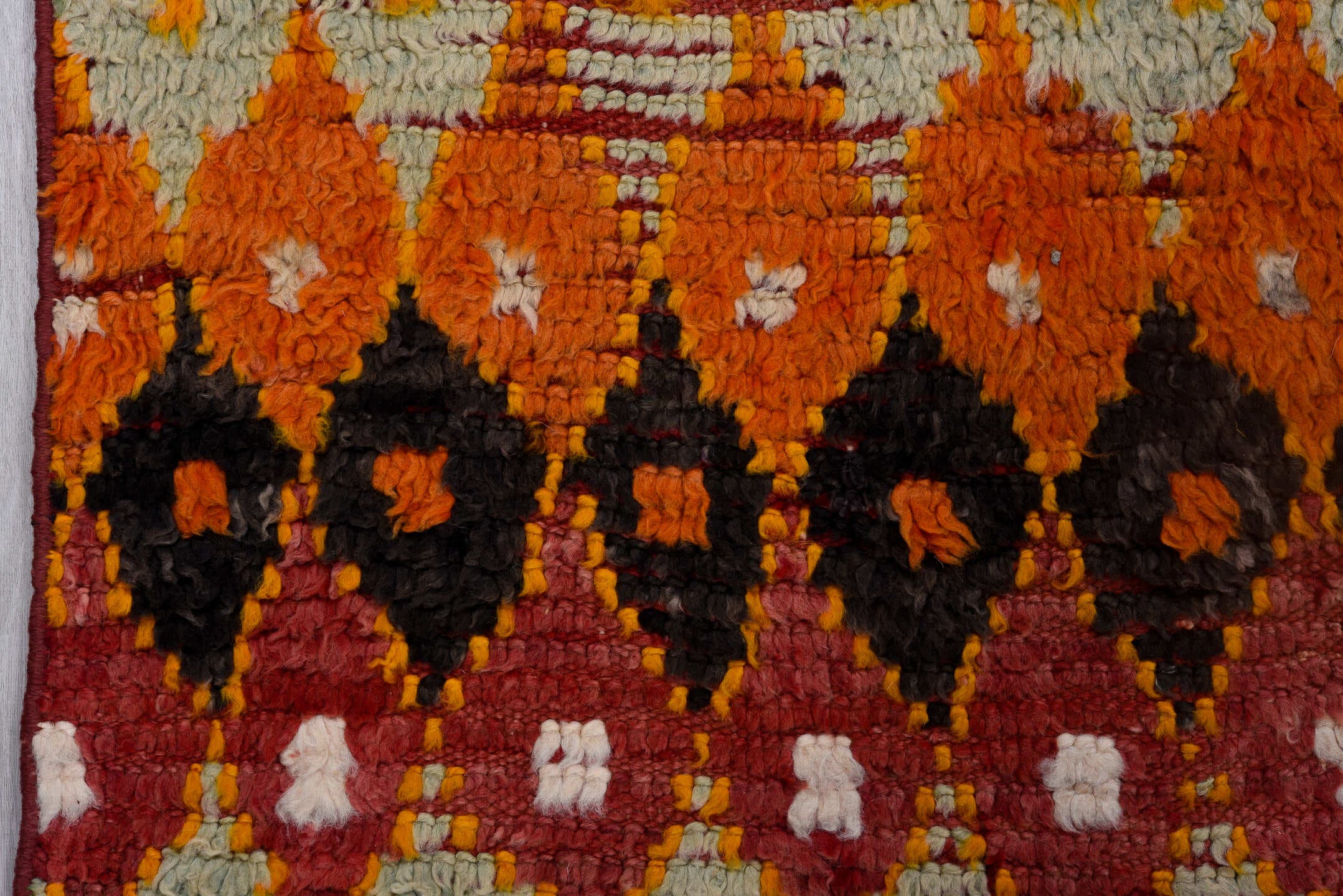 6' x 12' one-of-a-kind handmade vintage Moroccan large size rug. Color palette: orange, rose, ivory, brown, crimson