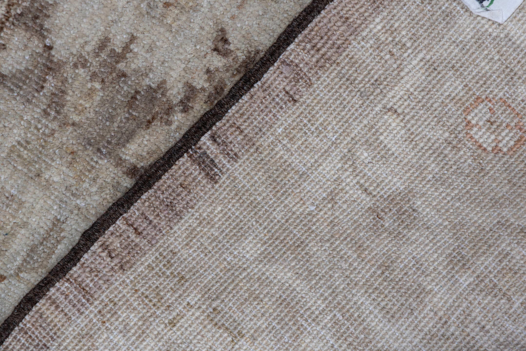 4' x 5' one-of-a-kind handmade vintage Sivas small size rug. Color palette: brown, gray, light gray, off-white, orange, pink