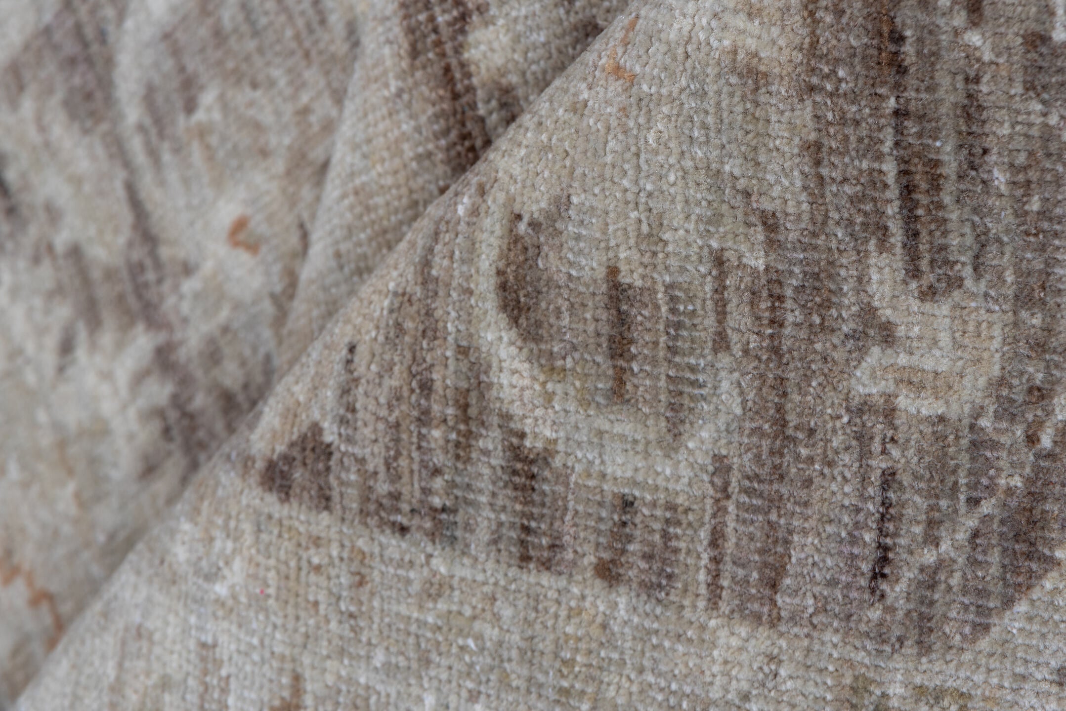 4' x 5' one-of-a-kind handmade vintage Sivas small size rug. Color palette: brown, gray, light gray, off-white, orange, pink