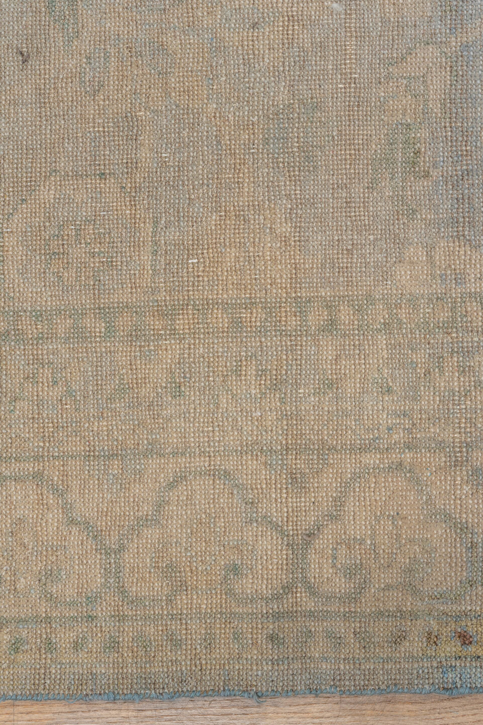 5' x 7' one-of-a-kind handmade vintage Khotan rug. Color palette: beige, ivory, pale blue, taupe, sage, light blue, gray