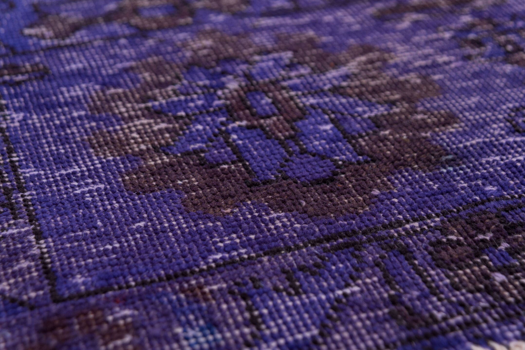 9' x 12' one-of-a-kind handmade vintage Overdyed large size rug. Color palette: violet, plum, eggplant, charcoal, pink
