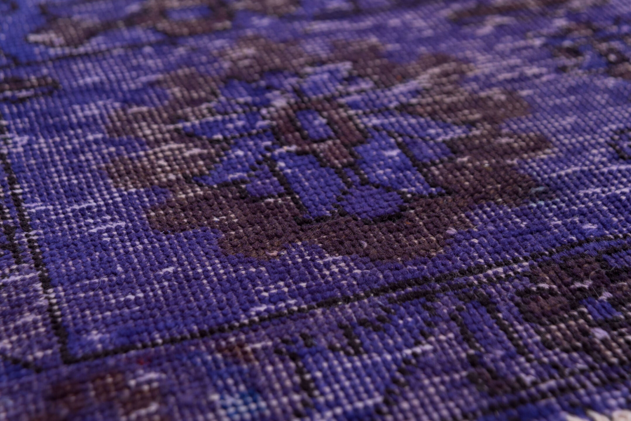 9' x 12' one-of-a-kind handmade vintage Overdyed large size rug. Color palette: violet, plum, eggplant, charcoal, pink