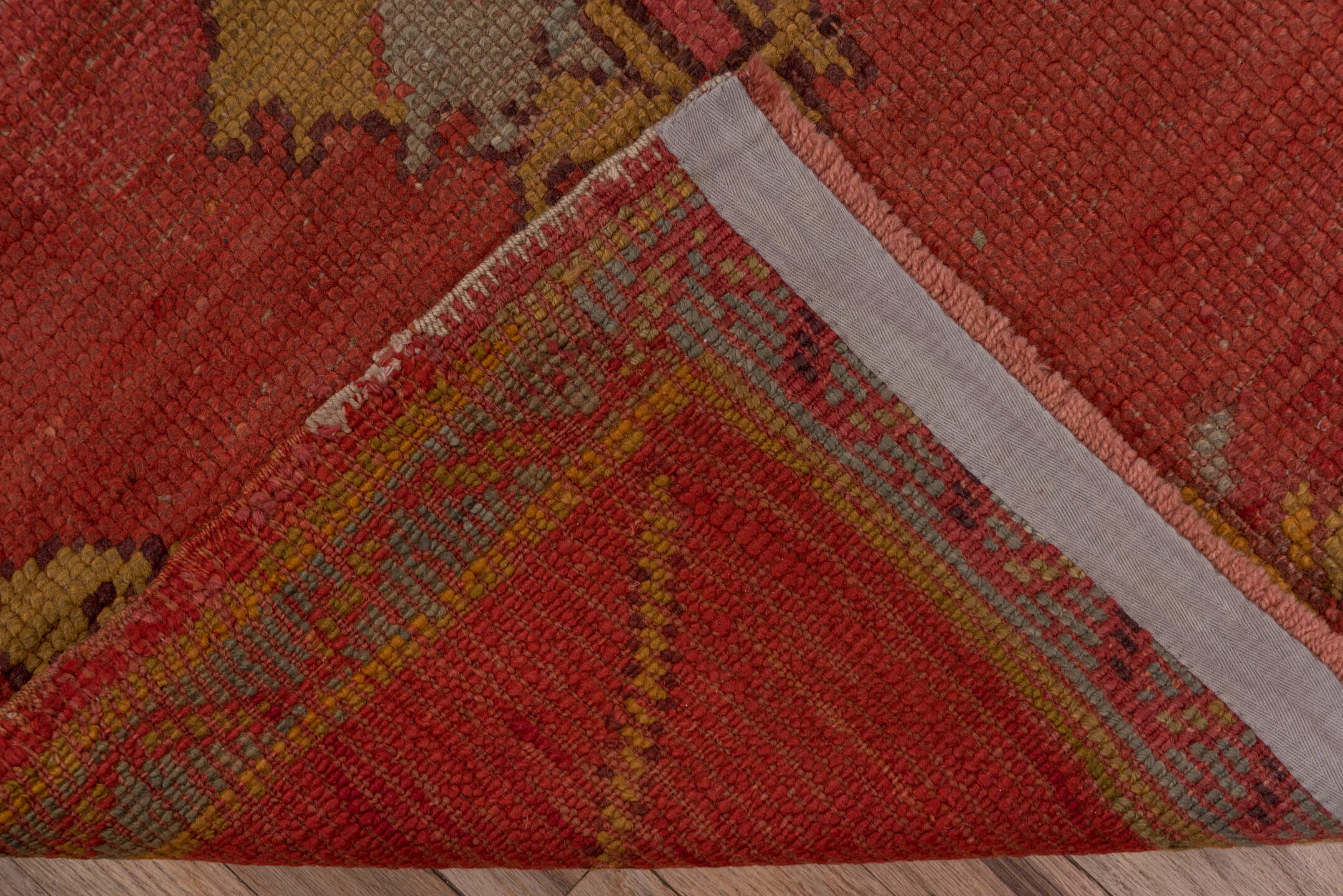 3' x 11' one-of-a-kind handmade antique Oushak runner rug. Color palette: terra cotta, rust, gold, taupe, rose, sage