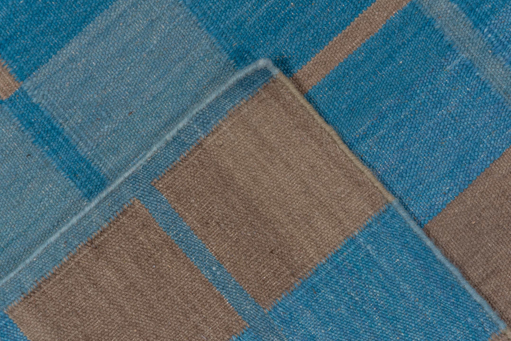 8' x 10' one-of-a-kind handmade vintage Kilim large size rug. Color palette: blue, sky blue, taupe, light blue, beige, gray