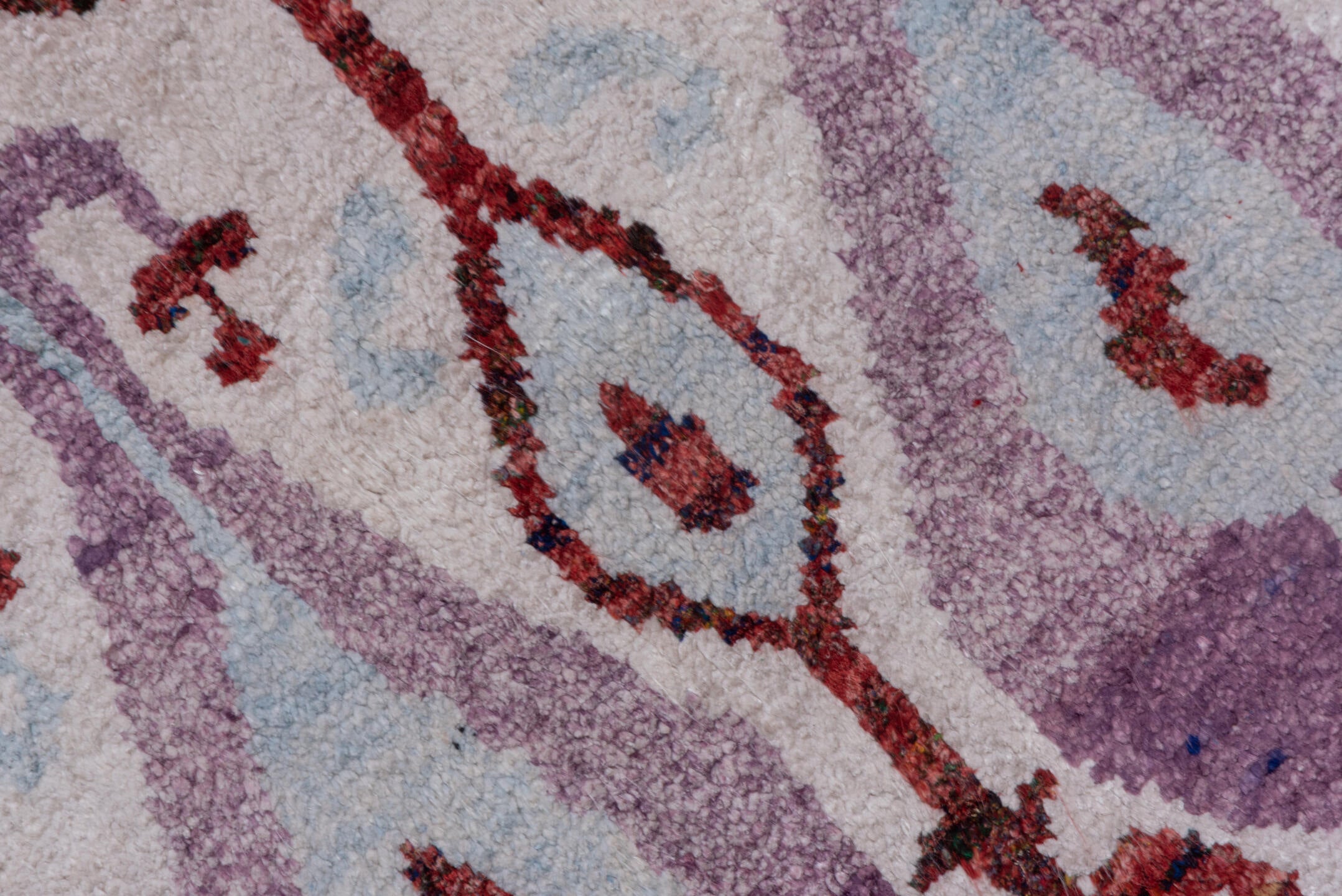 4' x 6' one-of-a-kind handmade vintage Sari Silk small size rug. Color palette: ivory, rust, lavender, pale_blue, taupe