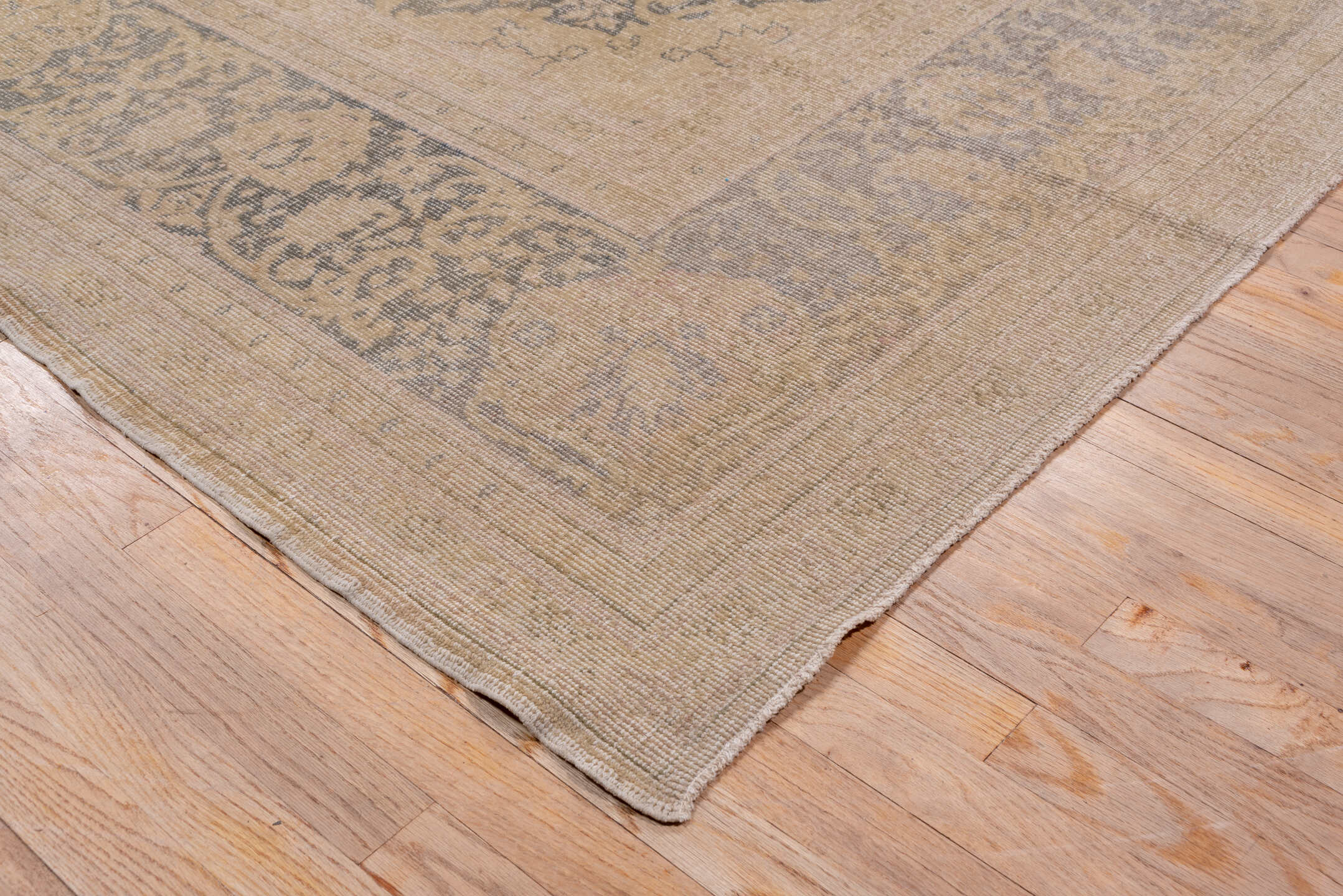 10' x 13' one-of-a-kind handmade antique Oushak large size rug. Color palette: beige, blush, taupe, slate, ivory, camel