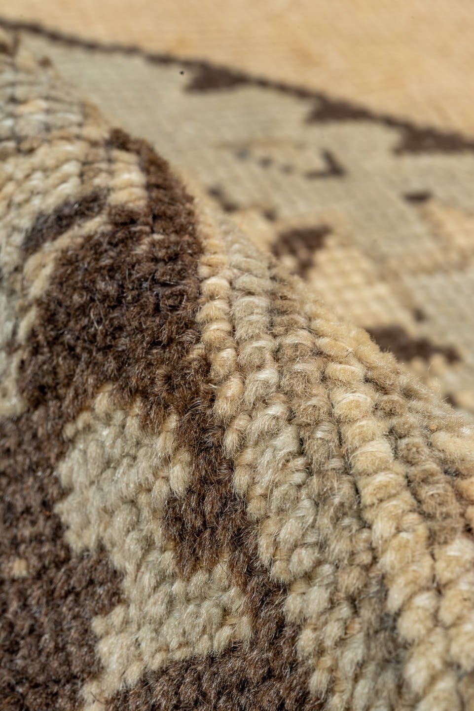 6' x 9' one-of-a-kind handmade vintage Oushak medium size rug. Color palette: ivory, pale blue, brown, taupe, cream