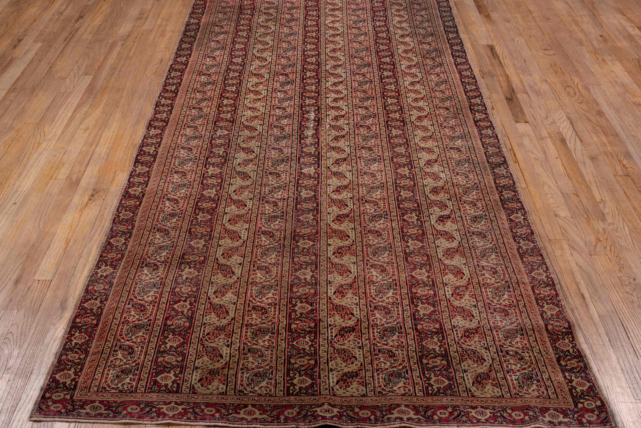 4' x 8' one-of-a-kind handmade vintage Khorassan rug. Color palette: brown, pink, red
