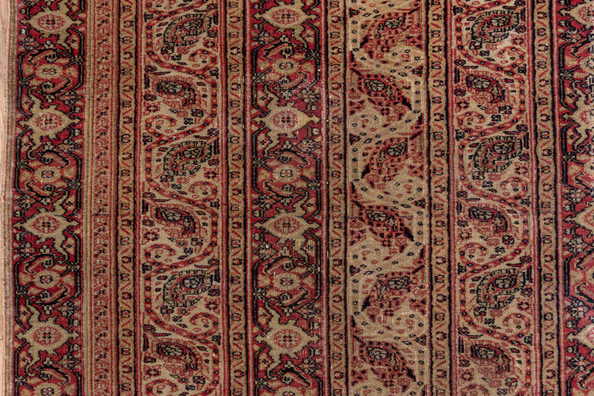 4' x 8' one-of-a-kind handmade vintage Khorassan rug. Color palette: ivory, rust, burgundy, rose, brown, charcoal