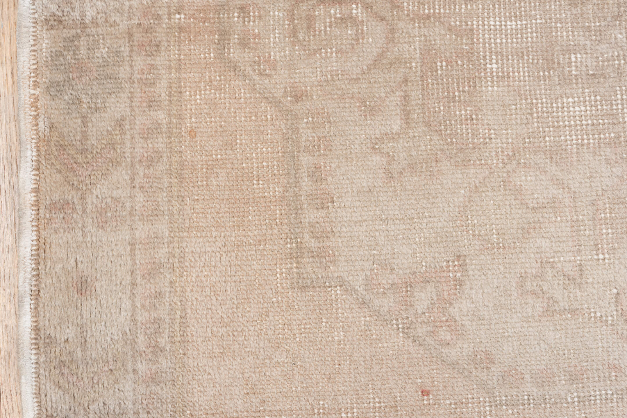 4' x 7' one-of-a-kind handmade vintage Oushak rug. Color palette: blush, taupe, ivory, beige, rose, camel, sage, pink, gray