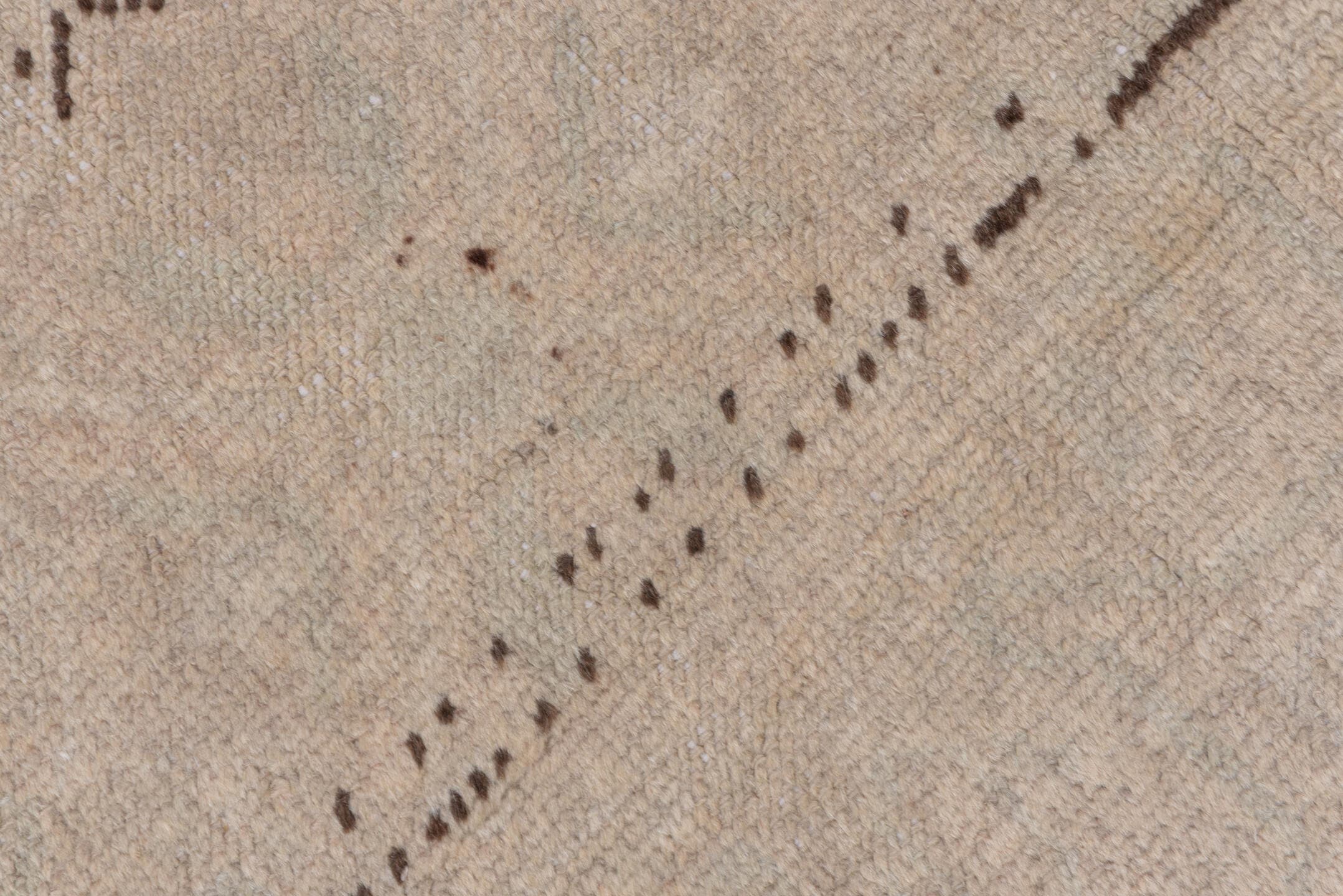 2' x 10' one-of-a-kind handmade vintage Oushak runner rug. Color palette: beige, taupe, charcoal, ivory, gray, black