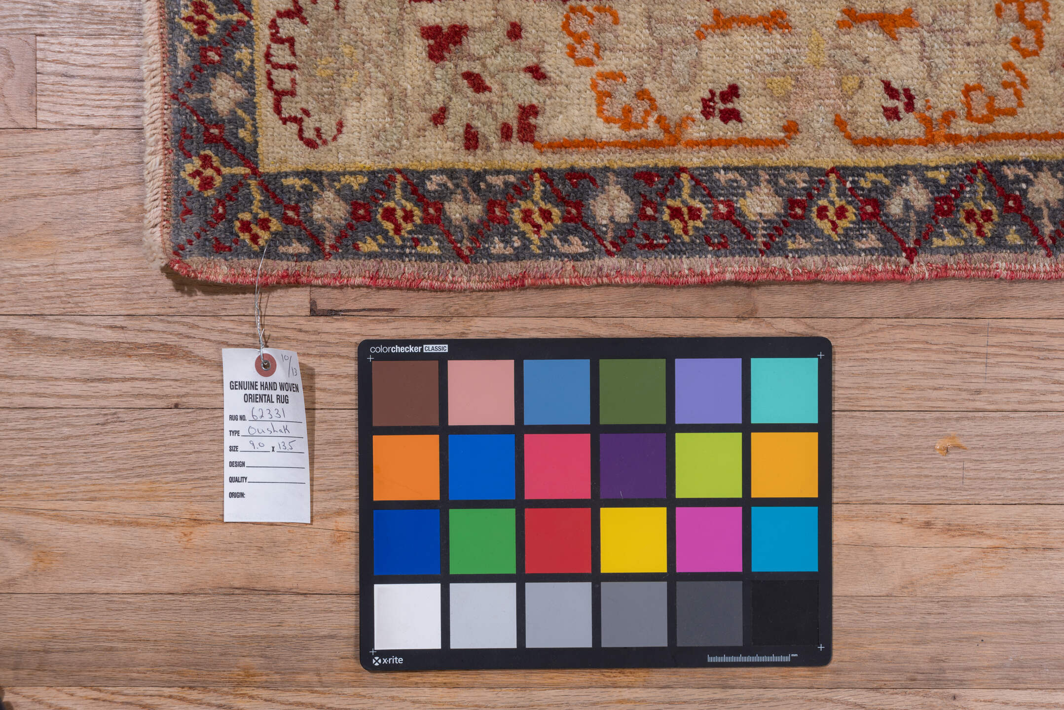 9' x 13' one-of-a-kind handmade vintage Oushak large size rug. Color palette: brown, gray, orange, pink, red