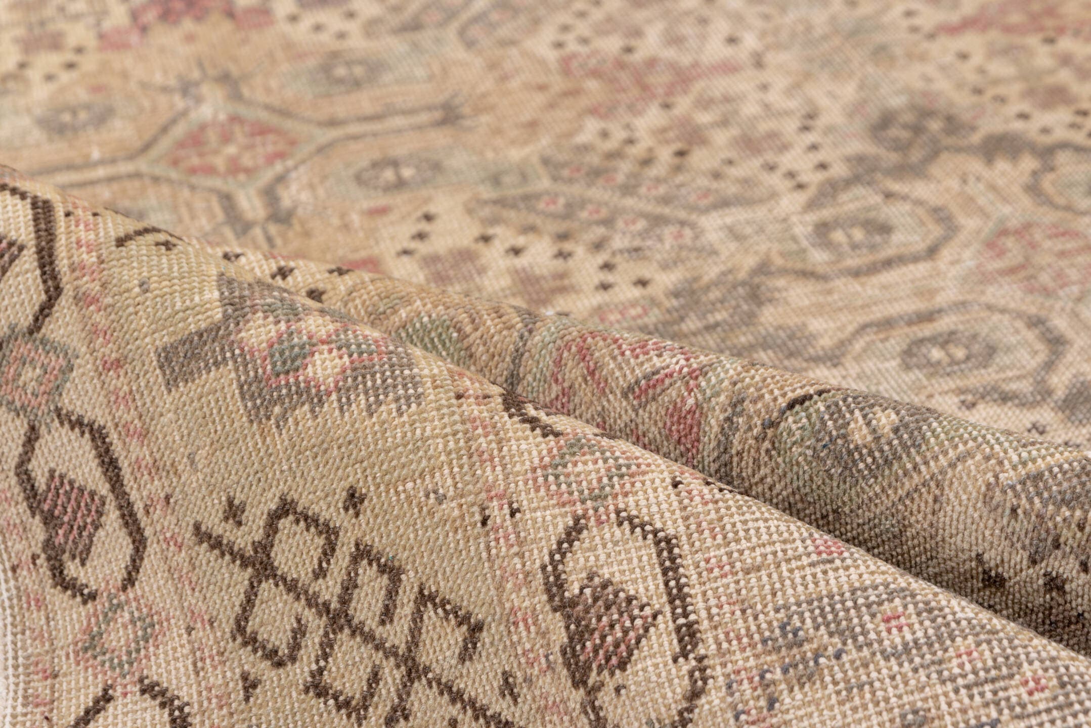 4' x 7' one-of-a-kind handmade antique Kaisary rug. Color palette: beige, taupe, rose, brown, gray, ivory, dusty pink, pink