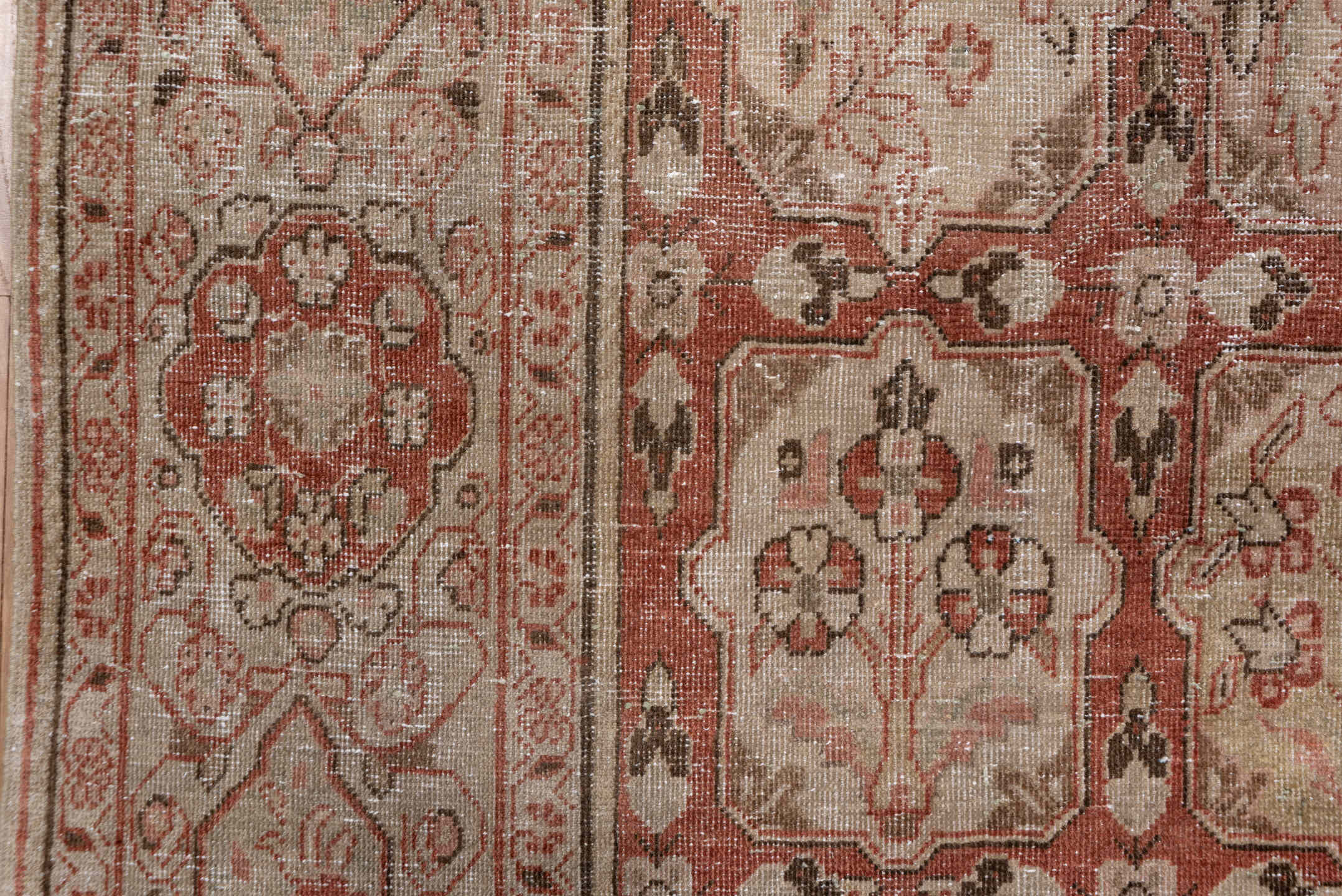 6' x 10' one-of-a-kind handmade antique Tabriz large size rug. Color palette: rust, ivory, taupe, olive, brown, rose