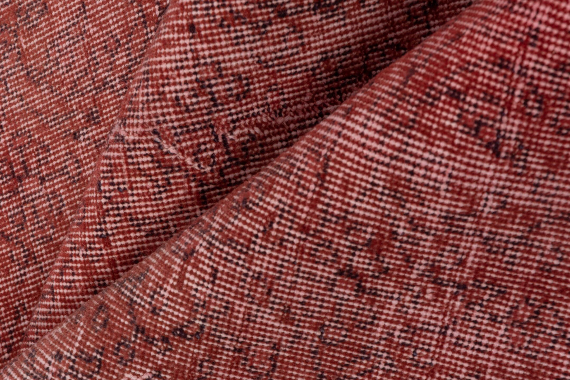 6' x 9' one-of-a-kind handmade vintage Overdyed medium size rug. Color palette: rose, dusty coral, terra cotta, blush, brick