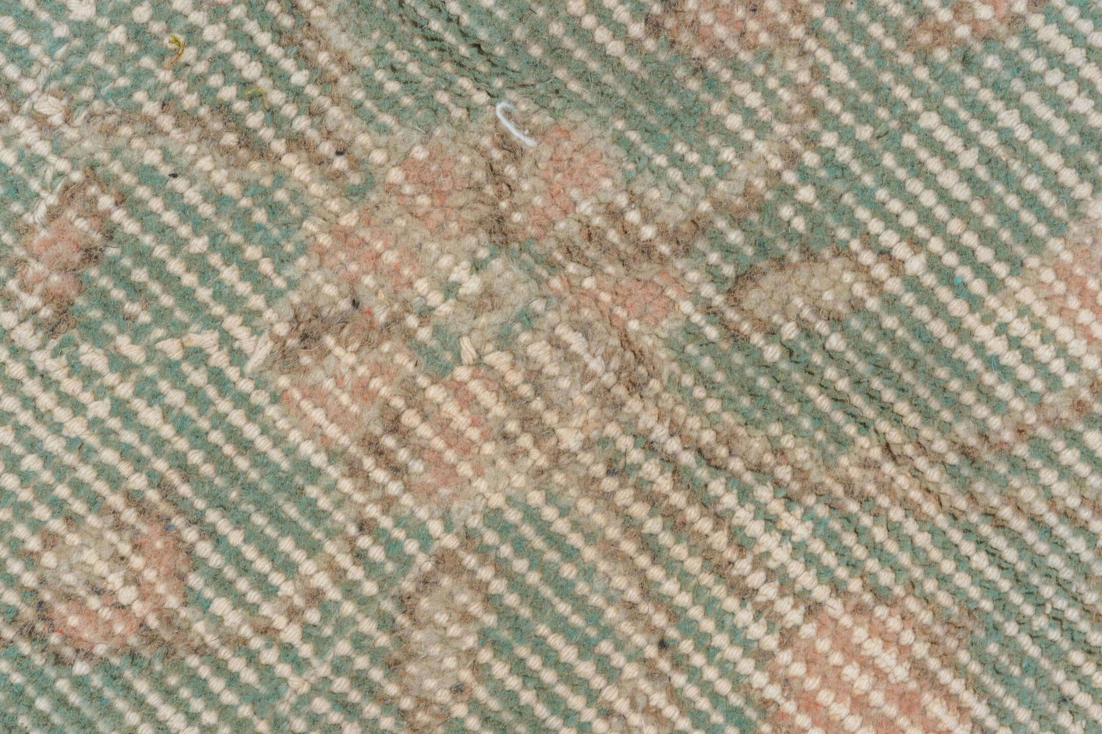 6' x 10' one-of-a-kind handmade vintage Oushak large size rug. Color palette: brown, gray, light gray, off-white, pink, snow