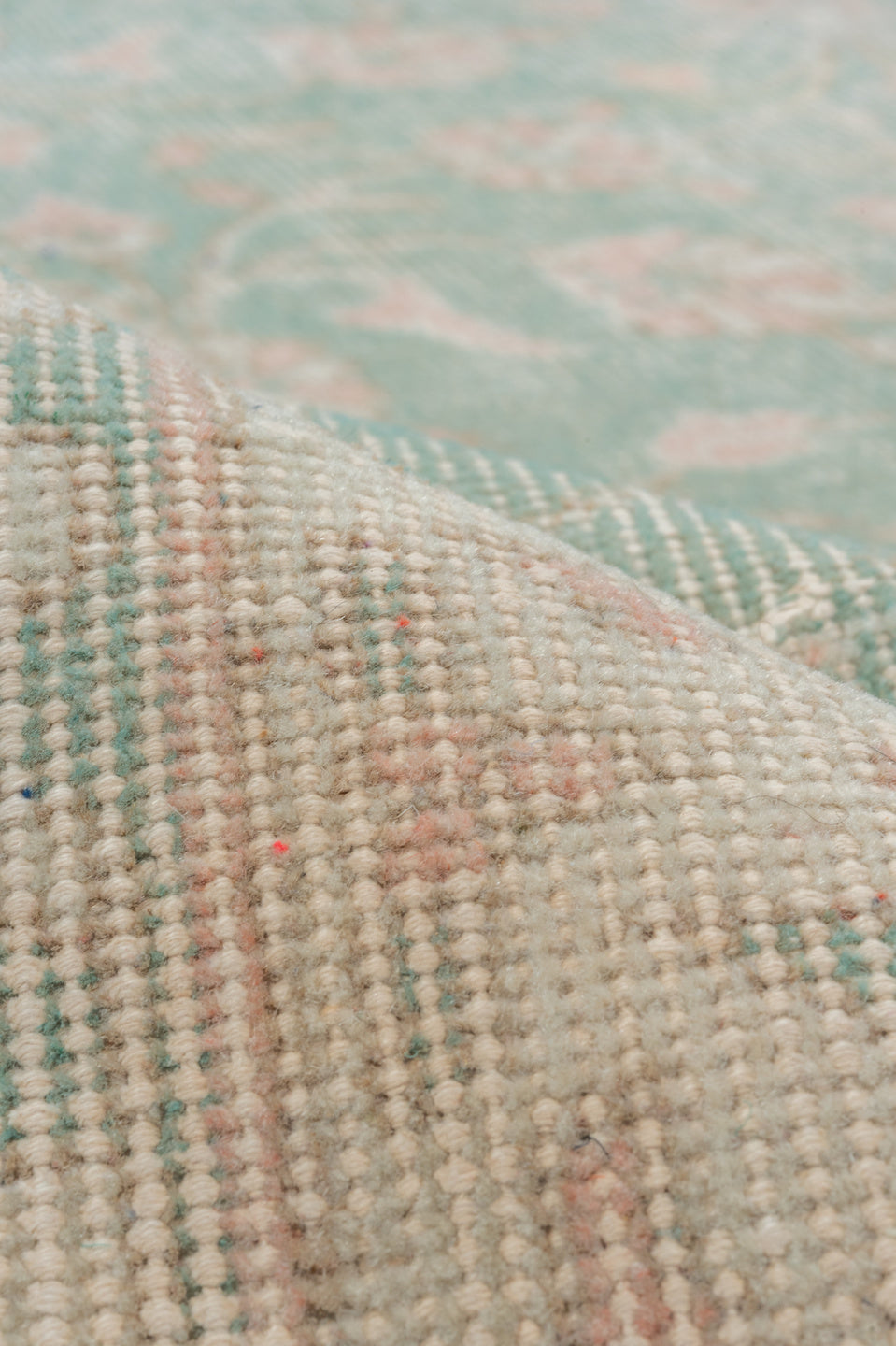 6' x 10' one-of-a-kind handmade vintage Oushak large size rug. Color palette: sage, blush, ivory, taupe, cream, green, pink