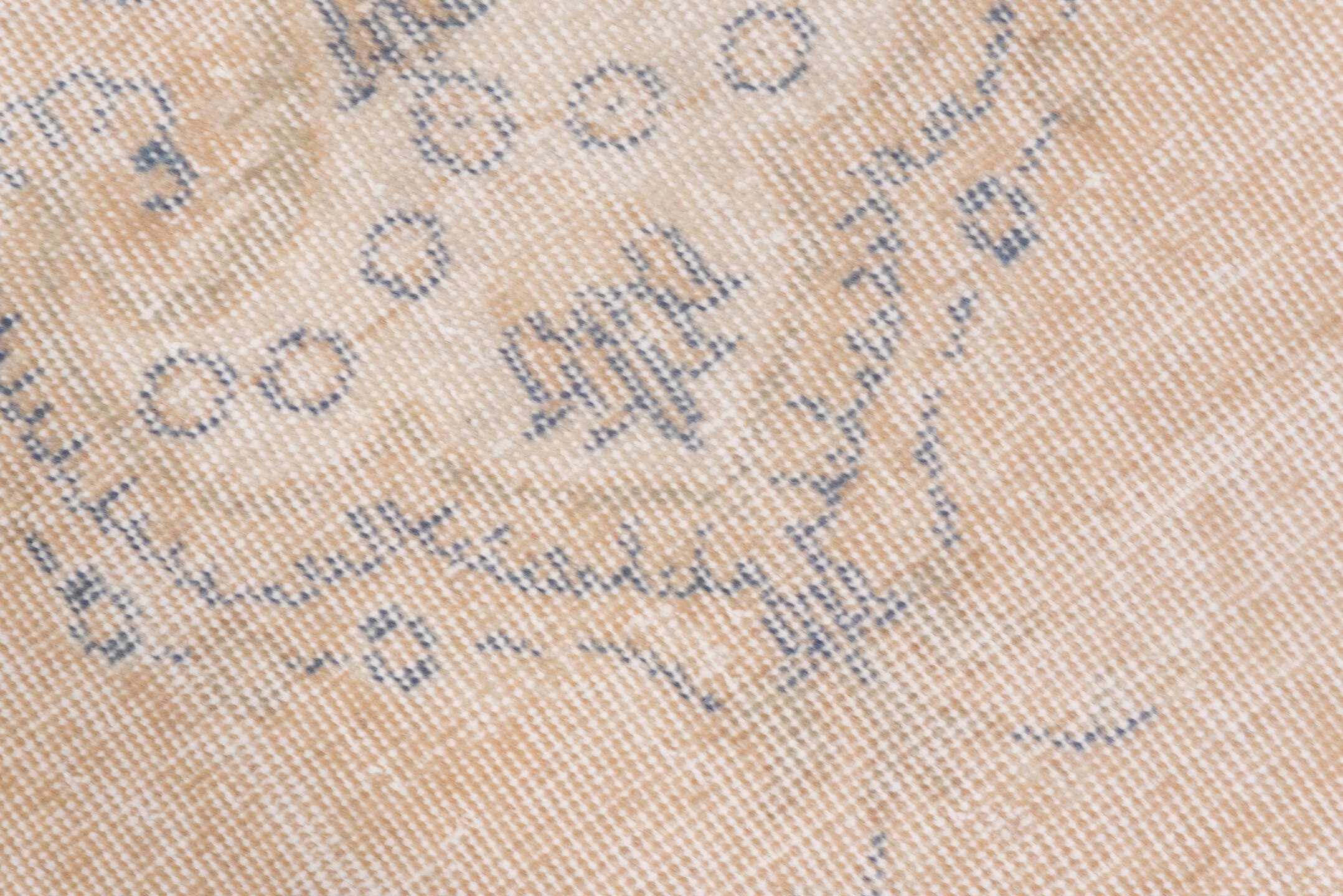 7' x 10' one-of-a-kind handmade vintage Oushak large size rug. Color palette: peach, ivory, pale blue, cream, beige