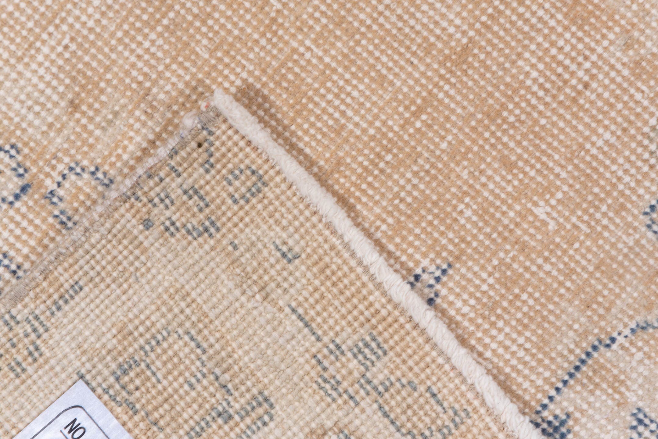 7' x 10' one-of-a-kind handmade vintage Oushak large size rug. Color palette: peach, ivory, pale blue, cream, beige