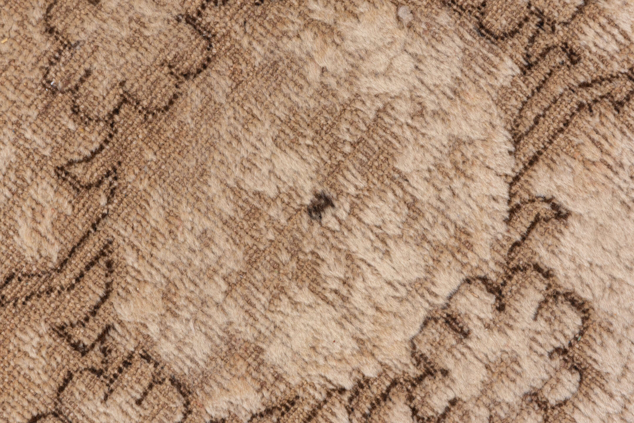 6' x 10' one-of-a-kind handmade vintage Oushak large size rug. Color palette: taupe, beige, camel, ivory, sand, brown, gray