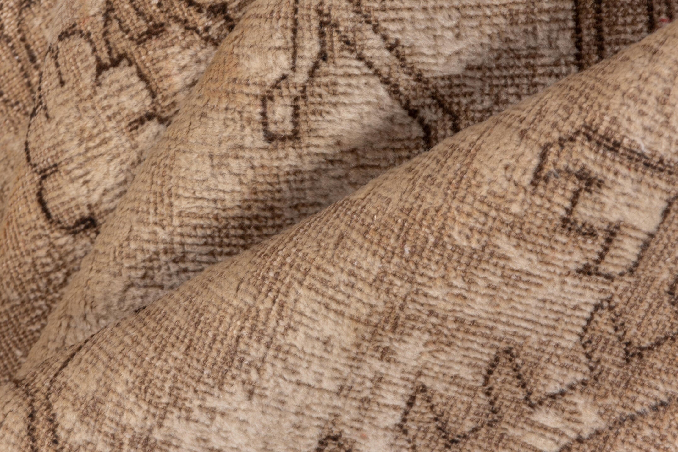 6' x 10' one-of-a-kind handmade vintage Oushak large size rug. Color palette: taupe, beige, camel, ivory, sand, brown, gray
