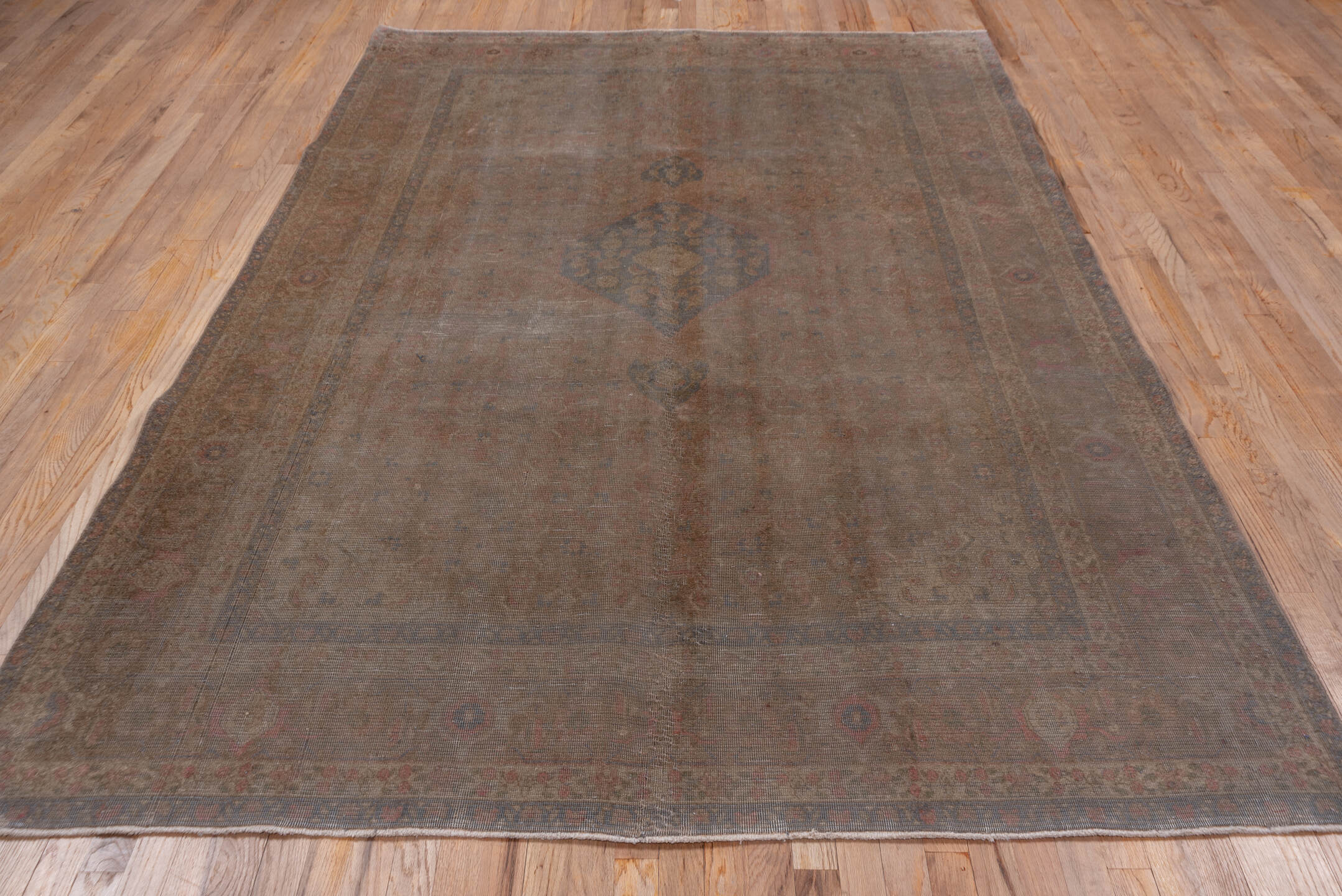 6' x 9' one-of-a-kind handmade vintage Tabriz medium size rug. Color palette: taupe, rose, brown, slate, dusty blue, mauve