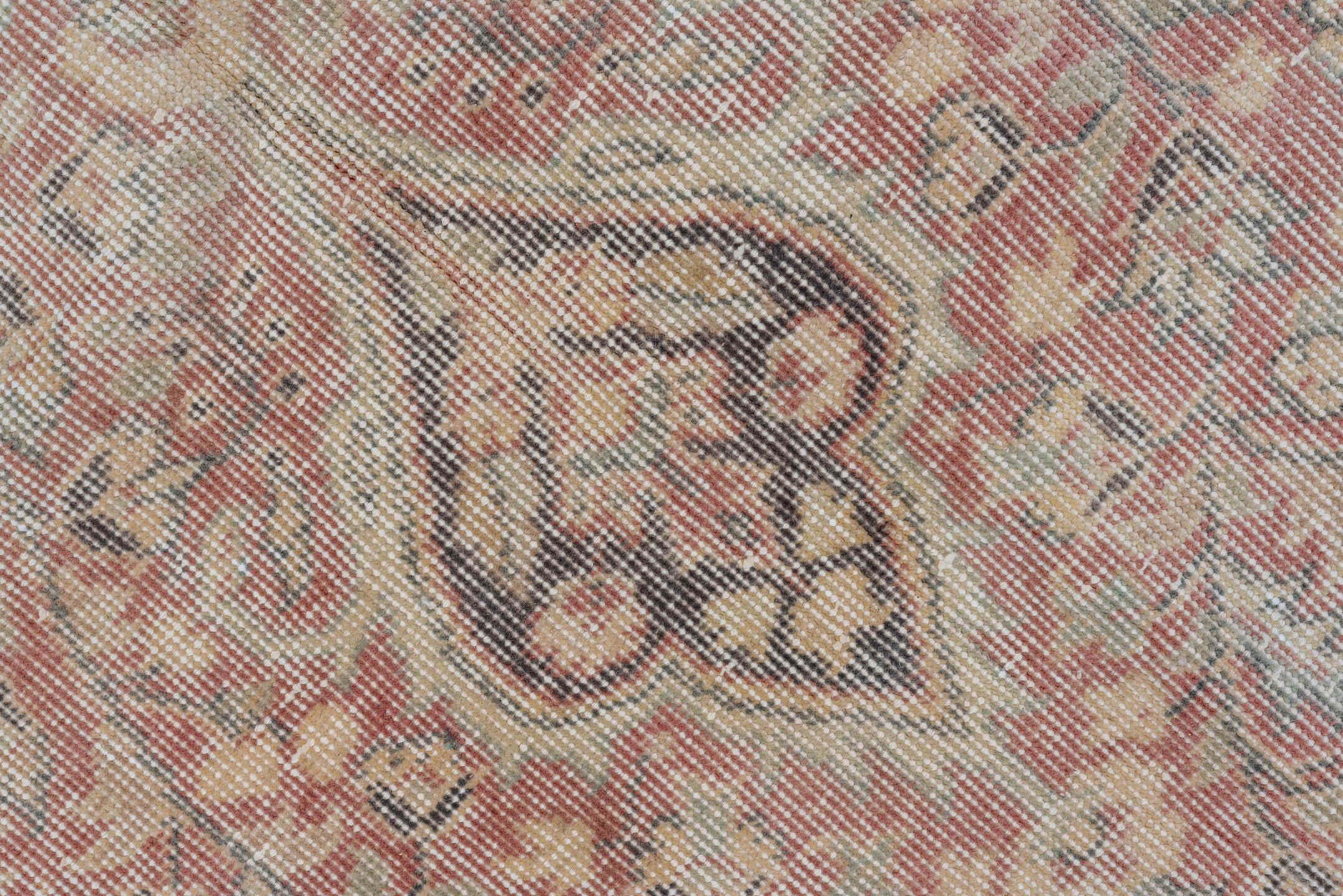 6' x 9' one-of-a-kind handmade vintage Oushak medium size rug. Color palette: ivory, blush, taupe, slate, beige, soft gray