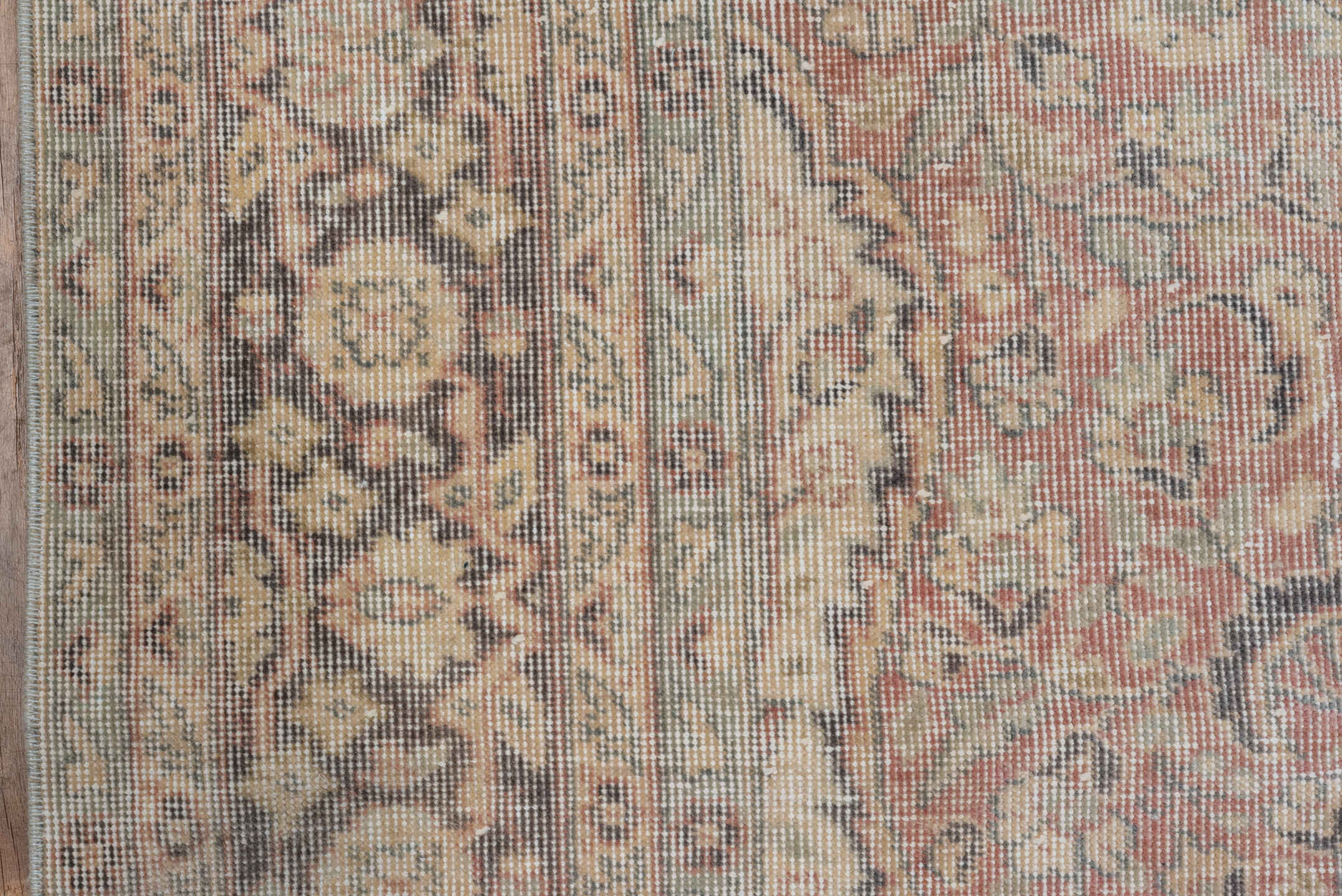 6' x 9' one-of-a-kind handmade vintage Oushak medium size rug. Color palette: ivory, blush, taupe, slate, beige, soft gray
