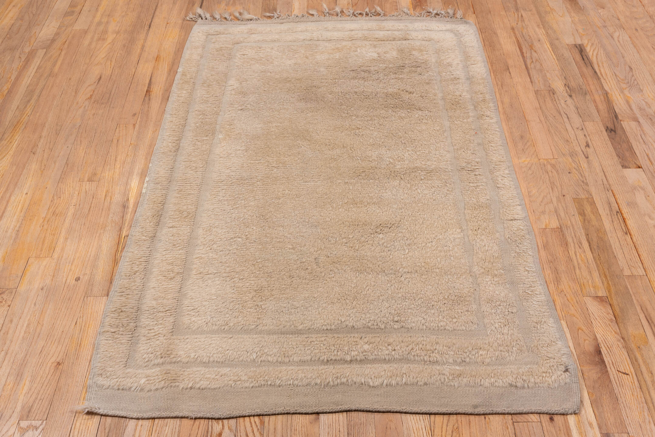 3' x 5' one-of-a-kind handmade vintage Tulu small size rug. Color palette: ivory, cream, taupe, beige, gray