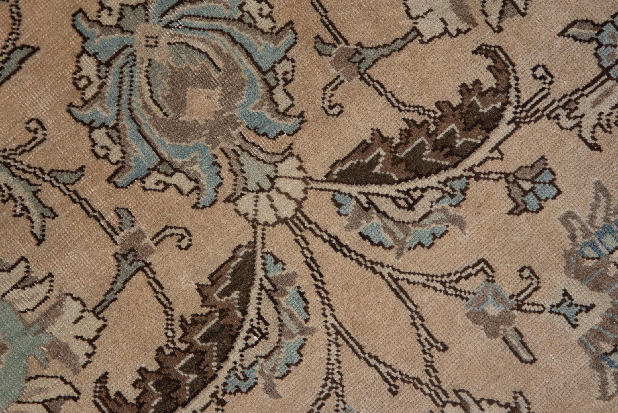 7' x 10' one-of-a-kind handmade vintage Tabriz large size rug. Color palette: beige, ivory, taupe, pale blue, brown, camel