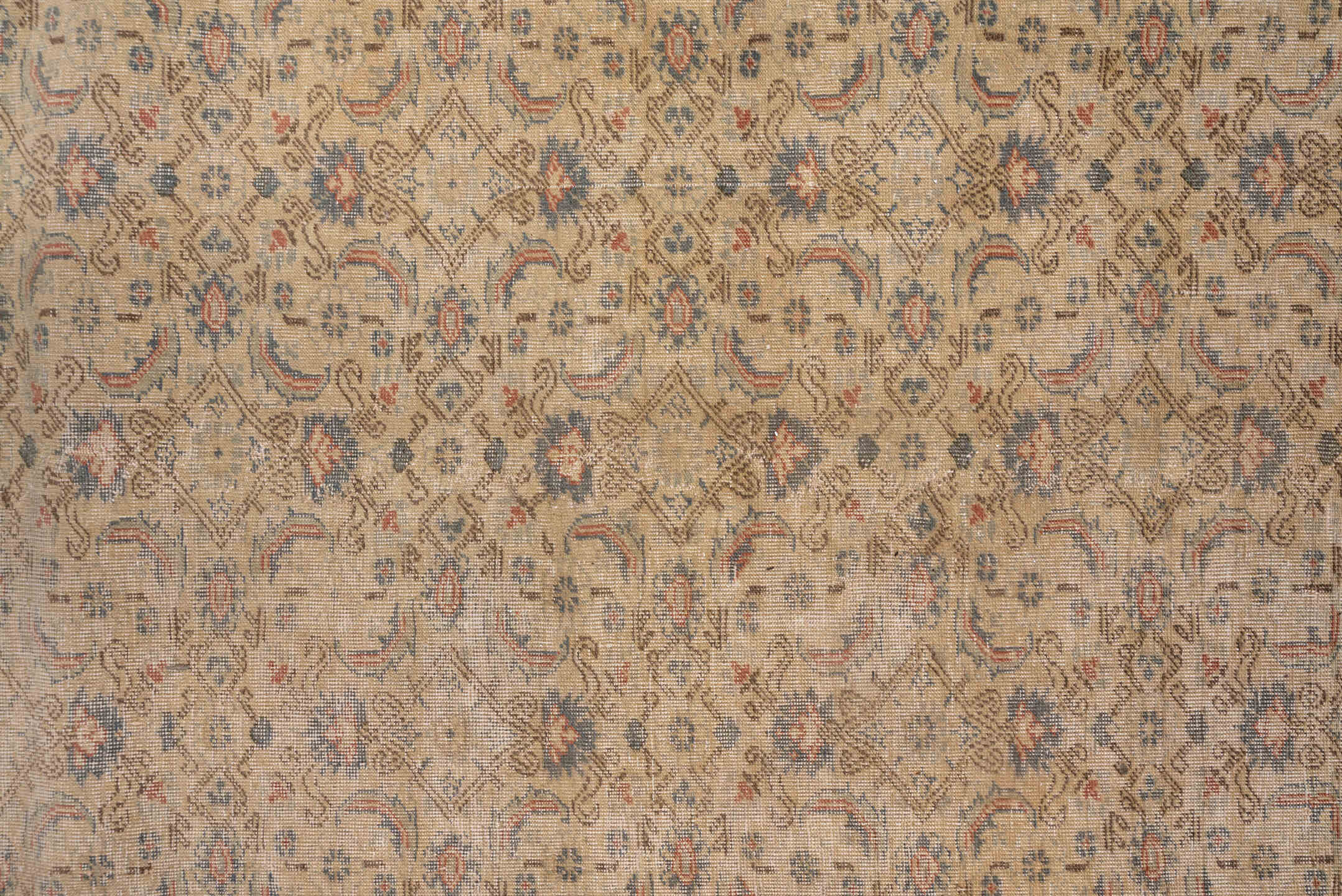 7' x 12' one-of-a-kind handmade vintage Kaisary large size rug. Color palette: ivory, beige, slate, taupe, dusty blue, rust