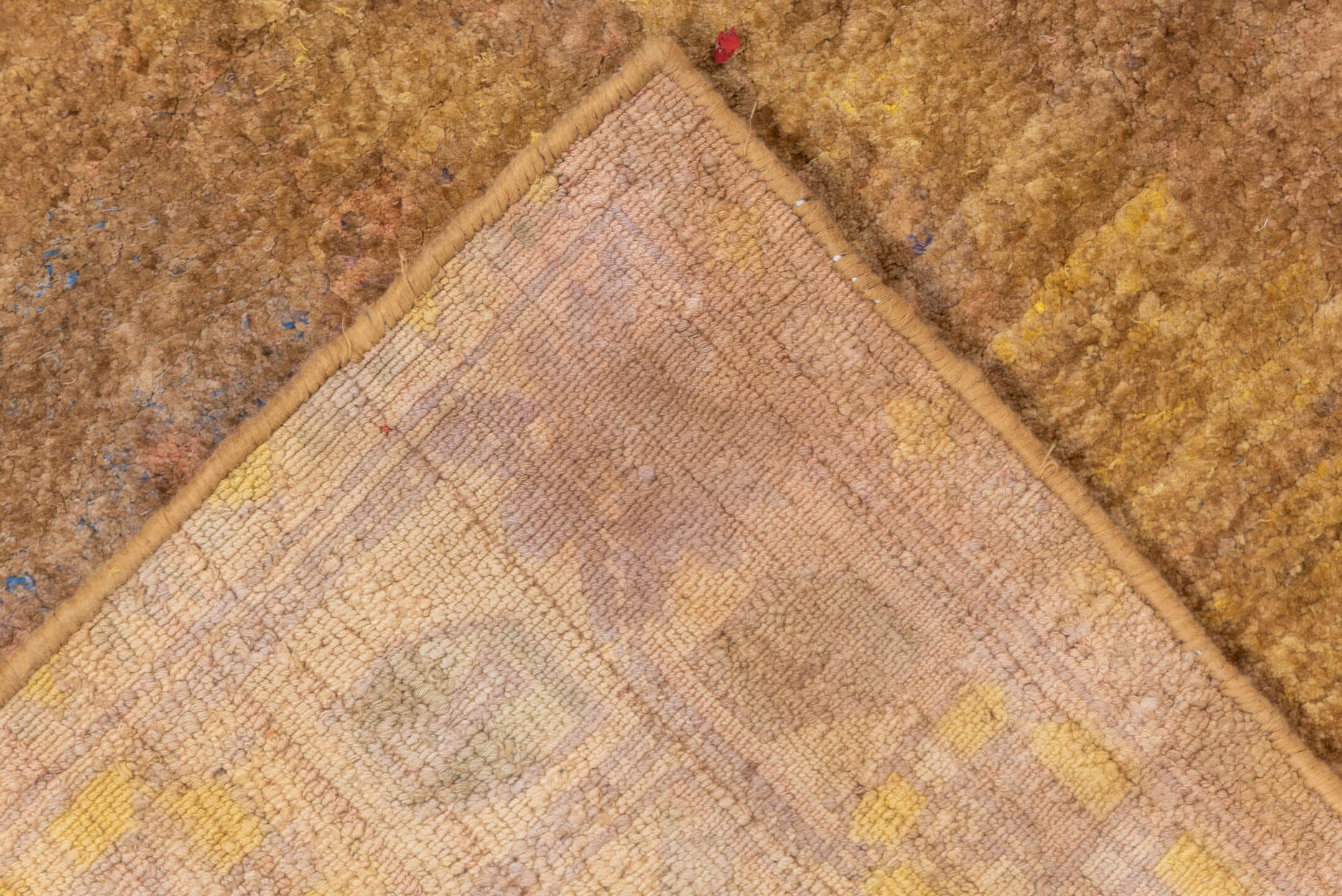 6' x 8' one-of-a-kind handmade antique Cotton Agra medium size rug. Color palette: camel, taupe, gold, terra cotta, rose