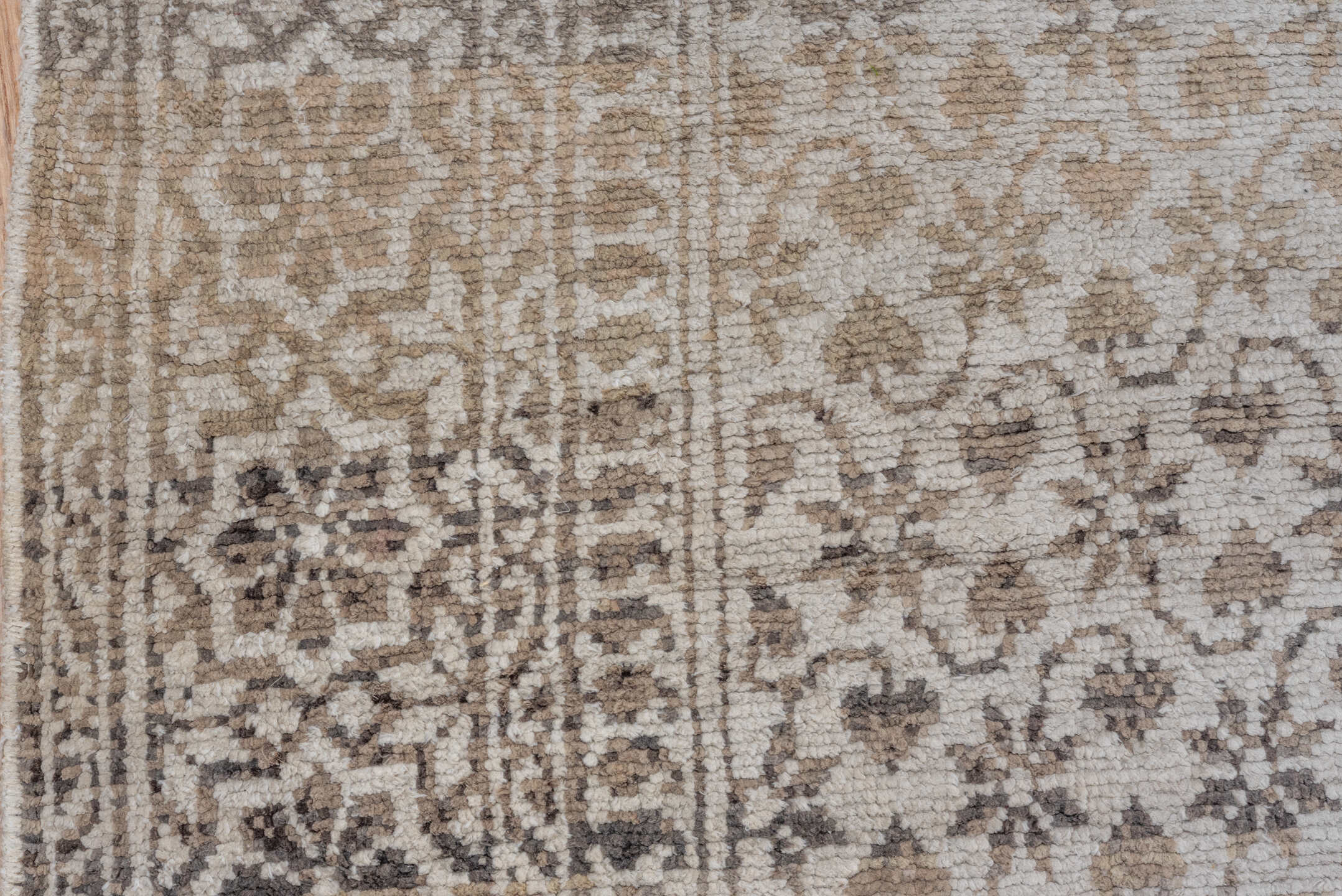 4' x 6' one-of-a-kind handmade antique Cotton Agra rug. Color palette: taupe, ivory, beige, brown, camel, gold, gray