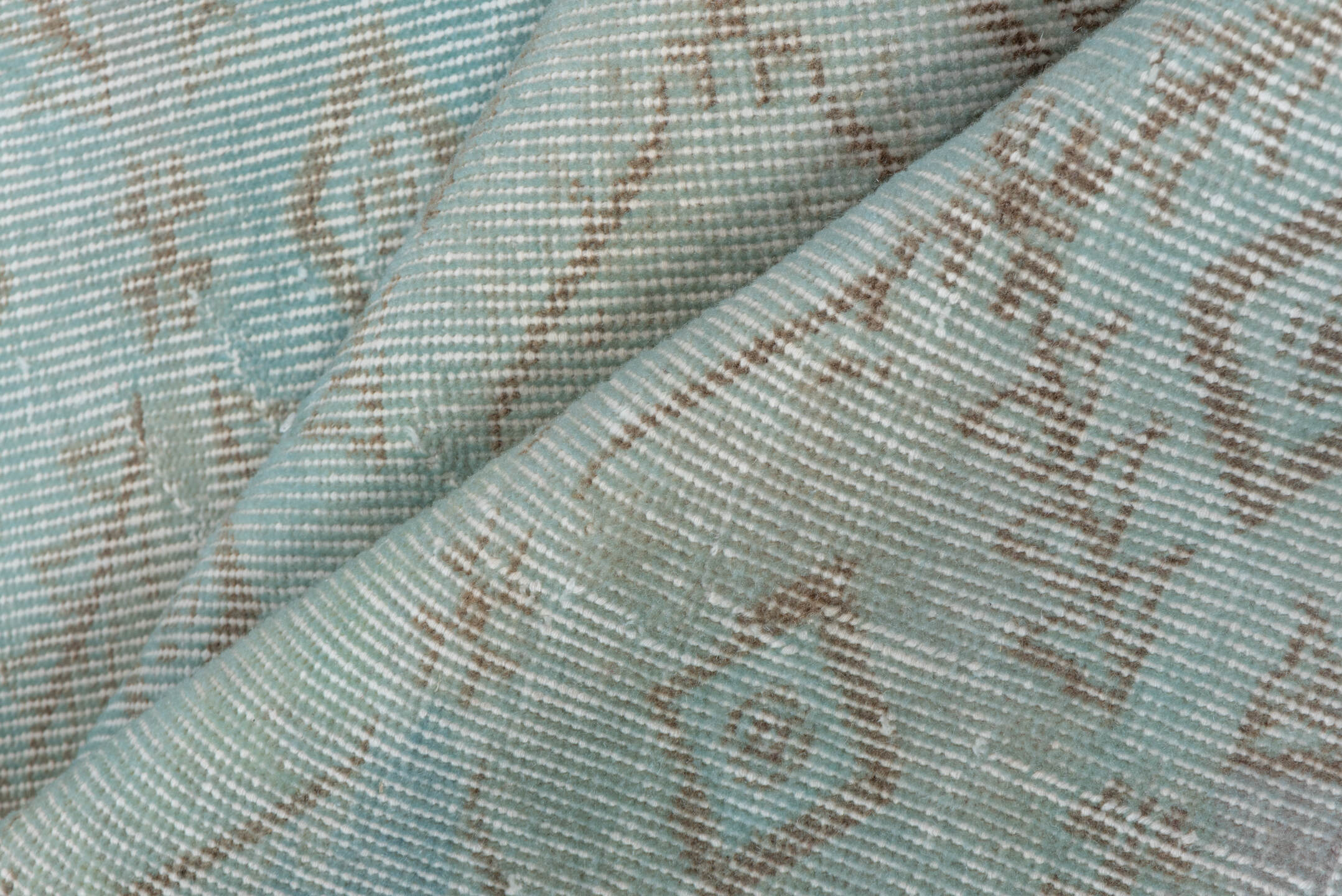 6' x 9' one-of-a-kind handmade vintage Overdyed medium size rug. Color palette: aqua, ivory, taupe, beige, teal, gray